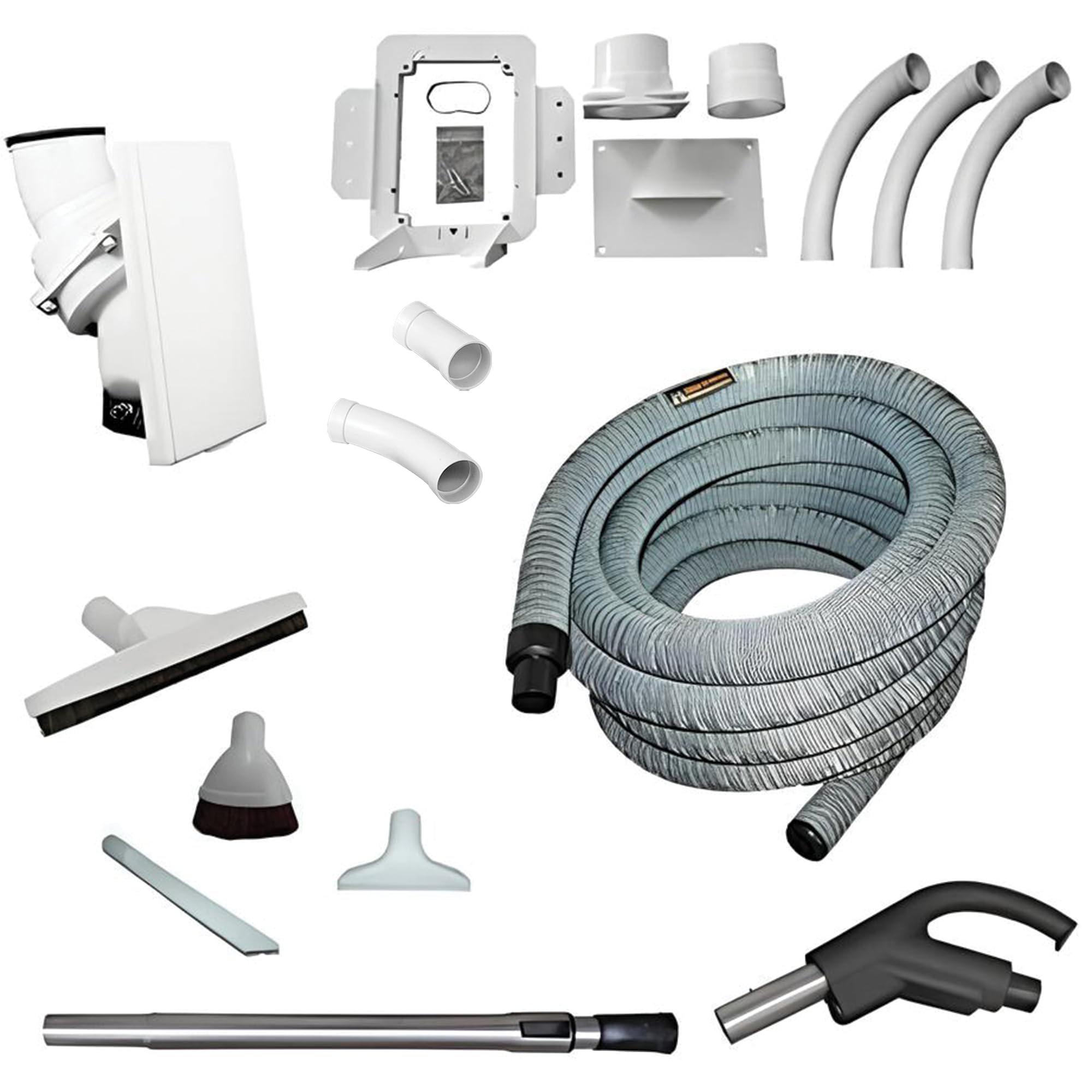 Hide-A-Hose Retractable Central Vacuum System Kit - 50ft Invisible Hose for Whole House Cleaning | Perfect for Hardwood Floors, Carpets & Stairs
