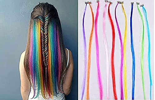 APOEM 12-Piece Synthetic Multicolor Hair Extension Highlighter Pins for Women & Girls – Clip-In Hair Extensions for Parties, Cosplay & Daily Styling