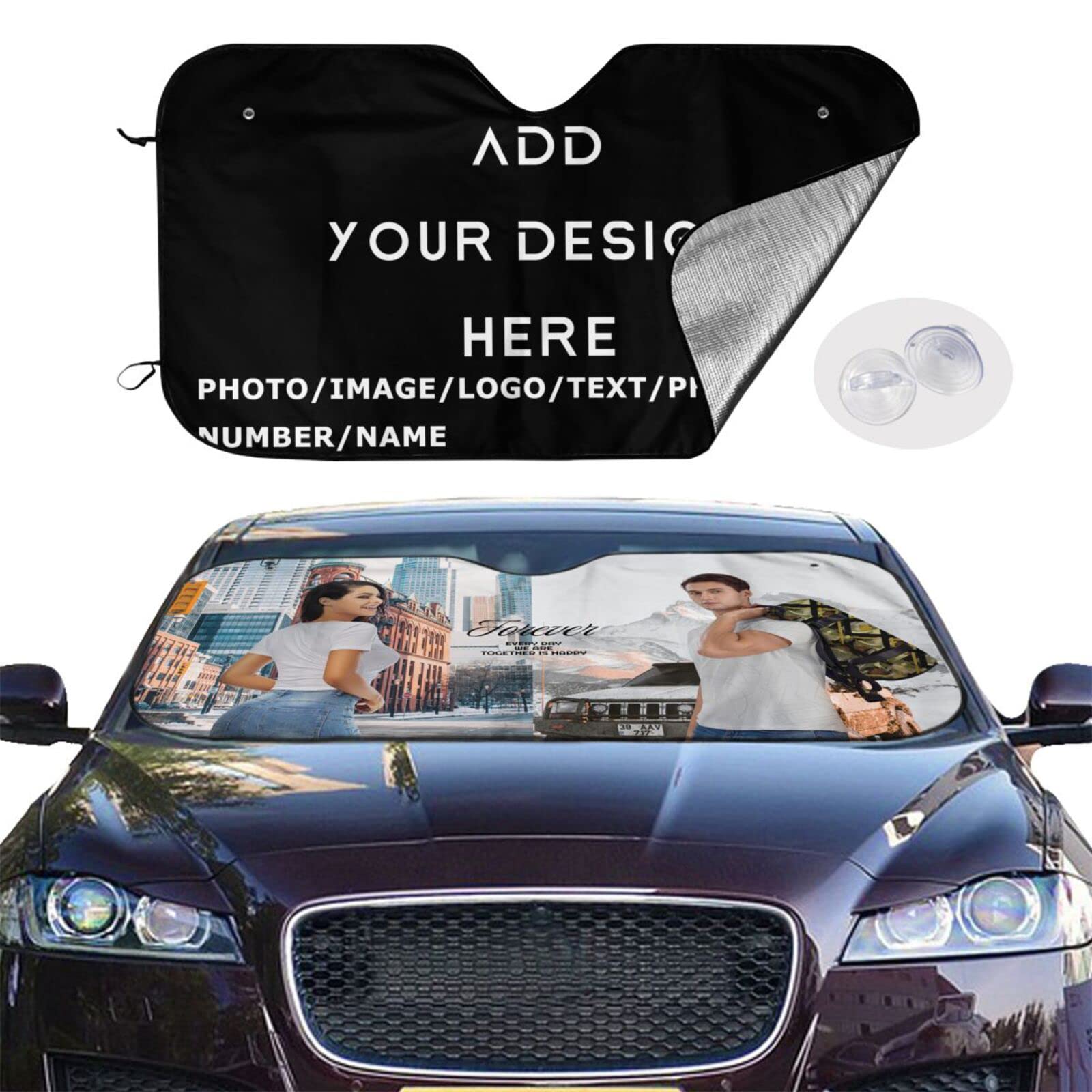 Custom Car Windshield Sunshade - Personalized UV Protection Sun Visor for Cars, SUVs & Trucks (76x140cm) | Keep Your Vehicle Cool & Protect Interior from Sun Damage