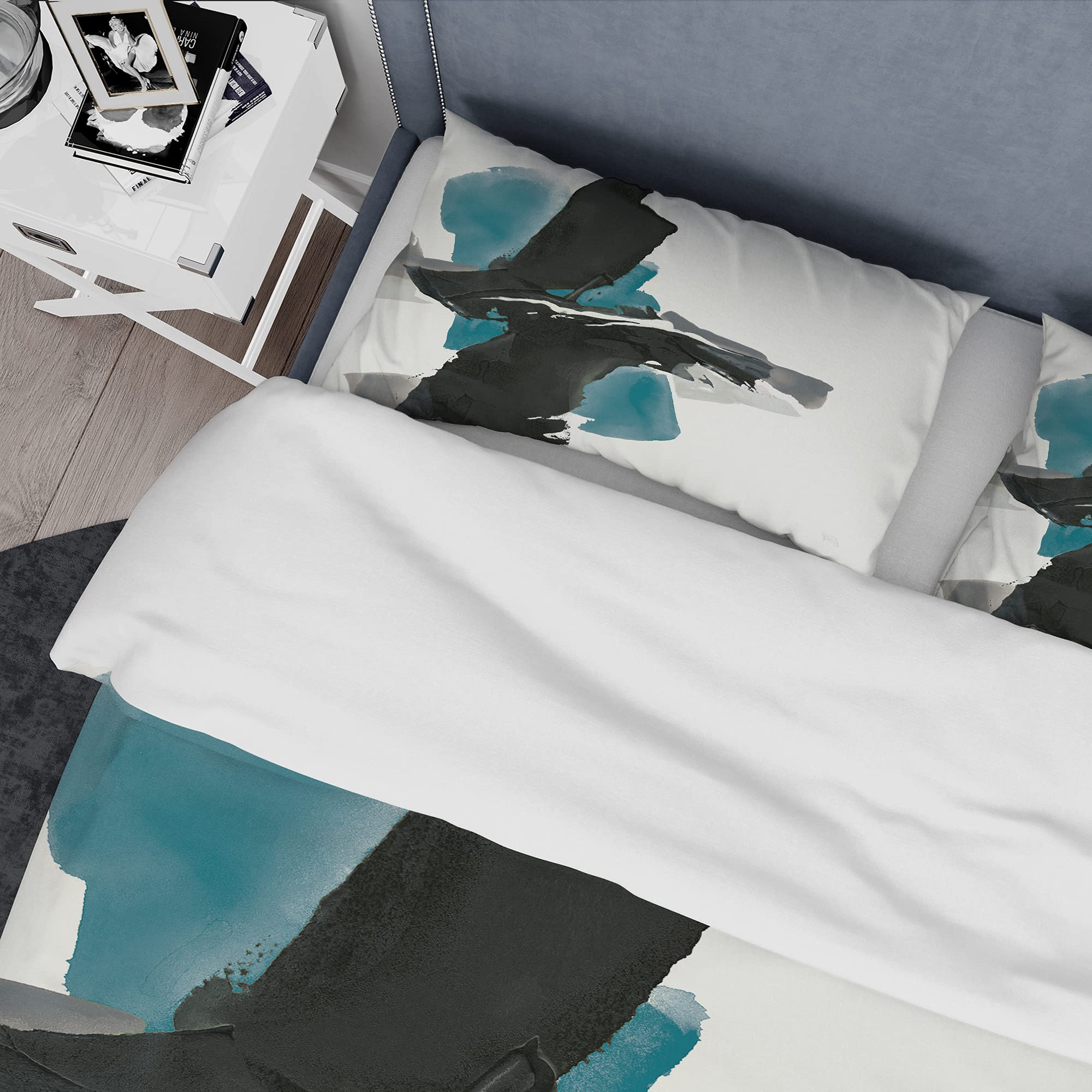 Geometric Black & Teal Duvet Cover Set King - Modern Abstract Bedding for All Seasons