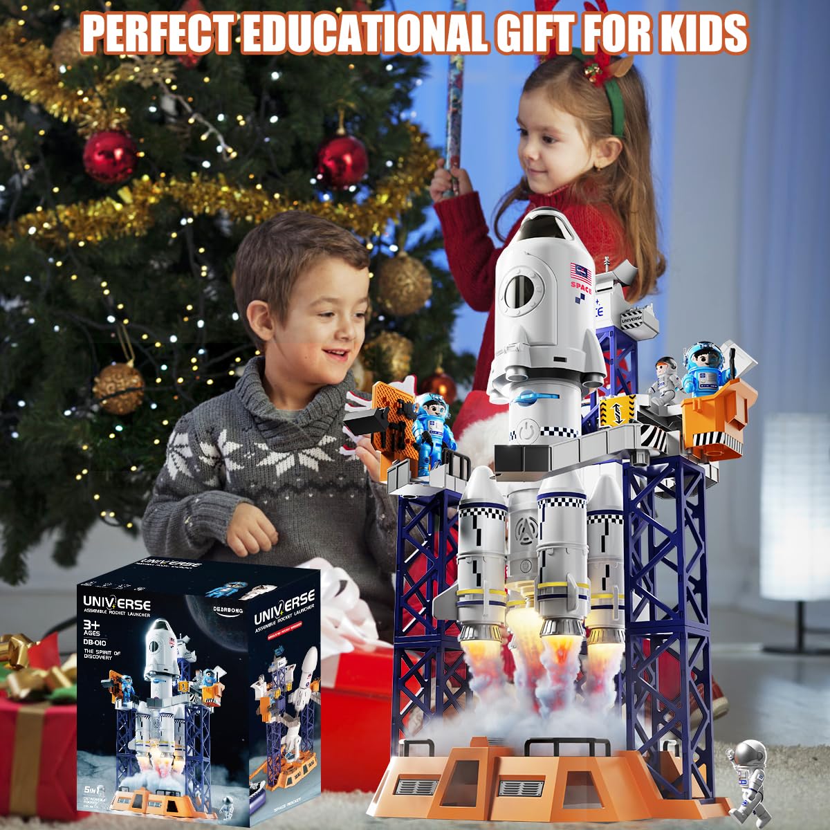 2-in-1 Rocket Launcher & Space Shuttle STEM Building Toy for Kids Ages 3-12 | Educational Aerospace Model with Mini Projector | Perfect Gift for Boys & Girls | Space Exploration Pretend Play & STEM Learning Activity