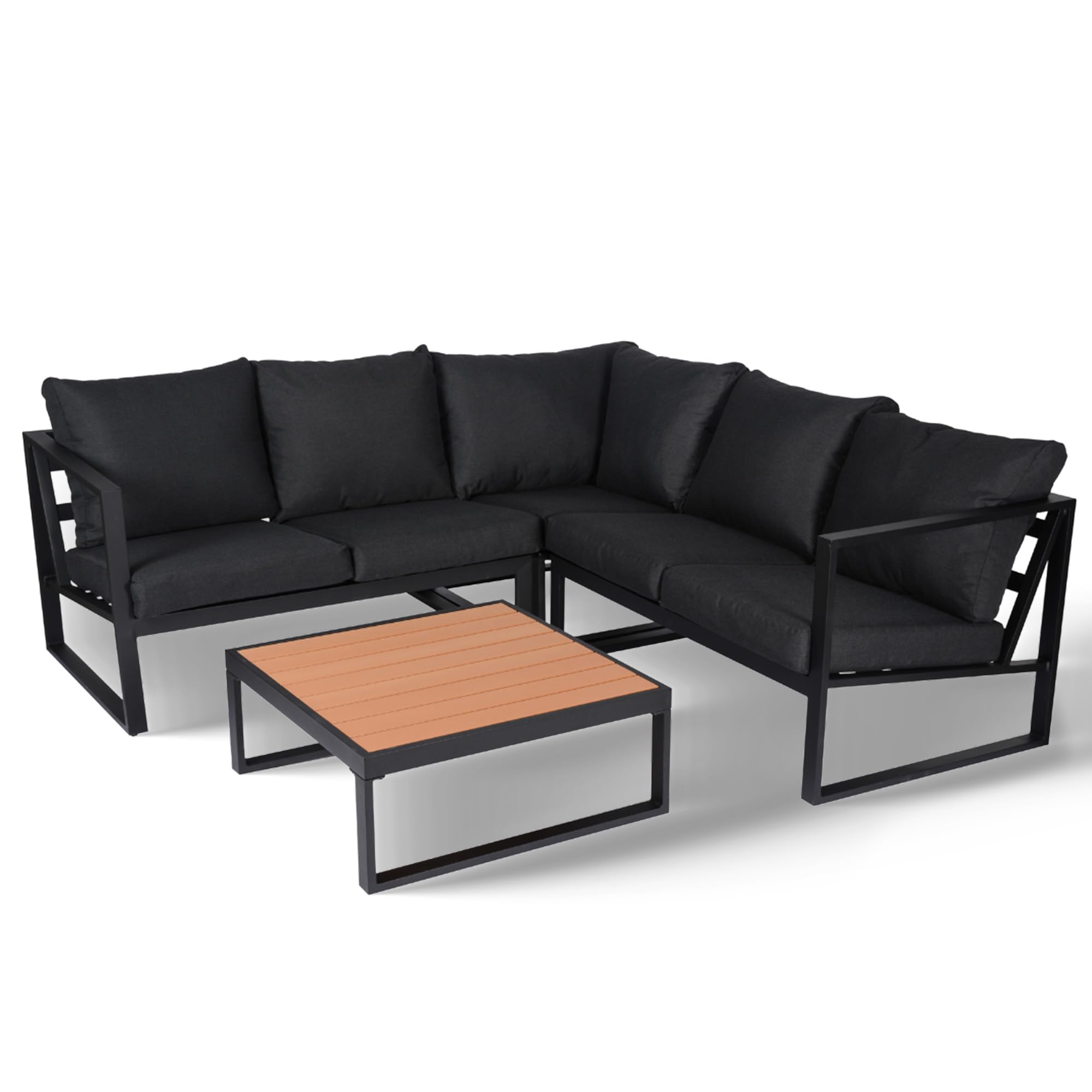 Monaco Outdoor Patio Sectional Furniture Set – 2 Loveseats, 1 Corner Sofa with Cushions & Coffee Table – Weatherproof Powder-Coated Aluminum Frame – Modern Slate Grey Outdoor Sectional – Perfect for Poolside, Garden or Backyard Relaxation