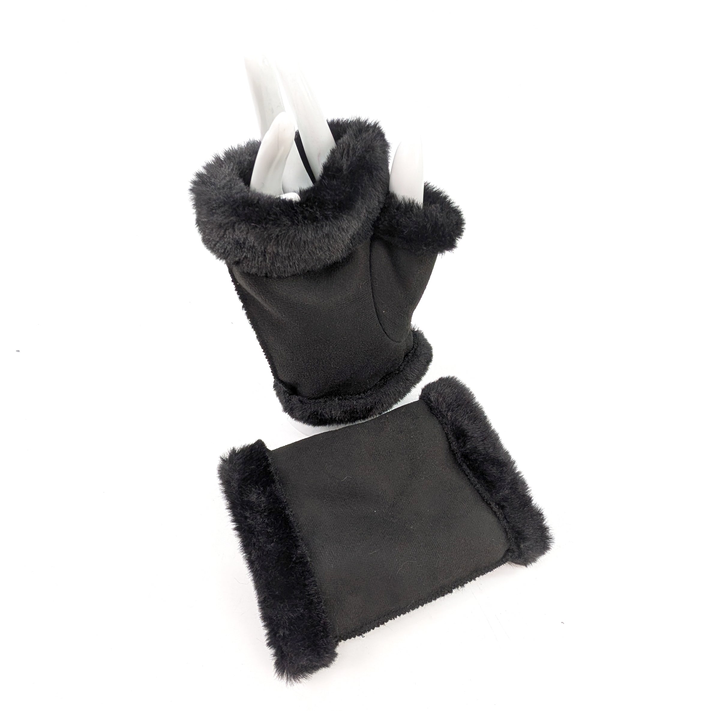 Sheepskin Fingerless Gloves for Women & Men - Soft Winter Warm Gloves, Touchscreen Compatible - Perfect for Driving, Typing & Outdoor Activities (Black)
