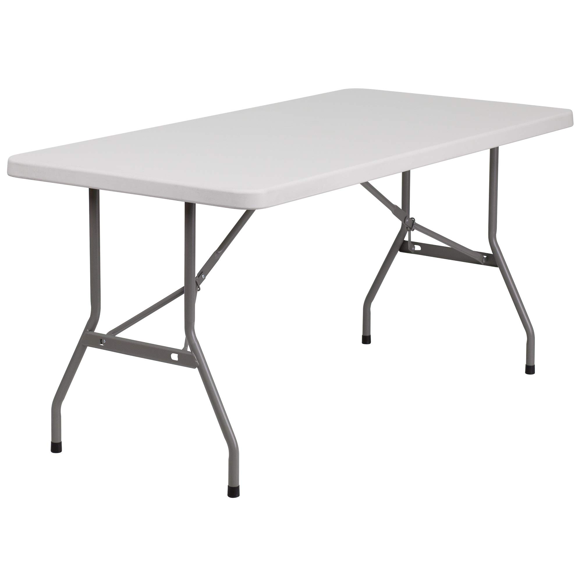 F&F Furniture Group 60 Inch White Gray Modern Rectangular Folding Table for Outdoor Patio, Garden, Deck, and Backyard Dining - Weather Resistant & Space Saving Design