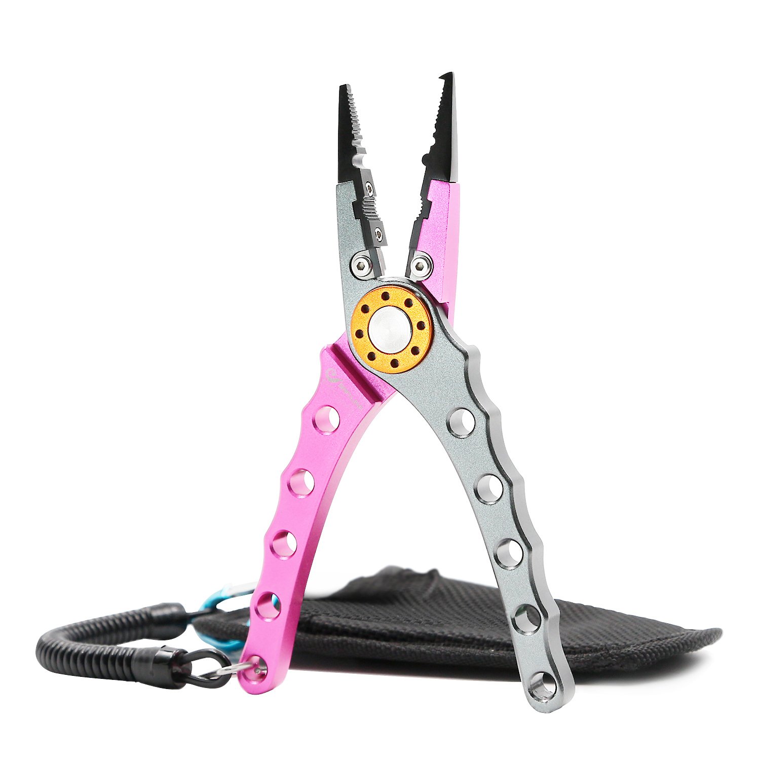 SAN LIKE 7-Inch Aluminum Fishing Pliers - Braid Cutters, Hook Remover, Split Ring Pliers - Corrosion Resistant Saltwater Fishing Gear with Sheath & Lanyard - Perfect for Offshore, Freshwater, and Kayak Fishing