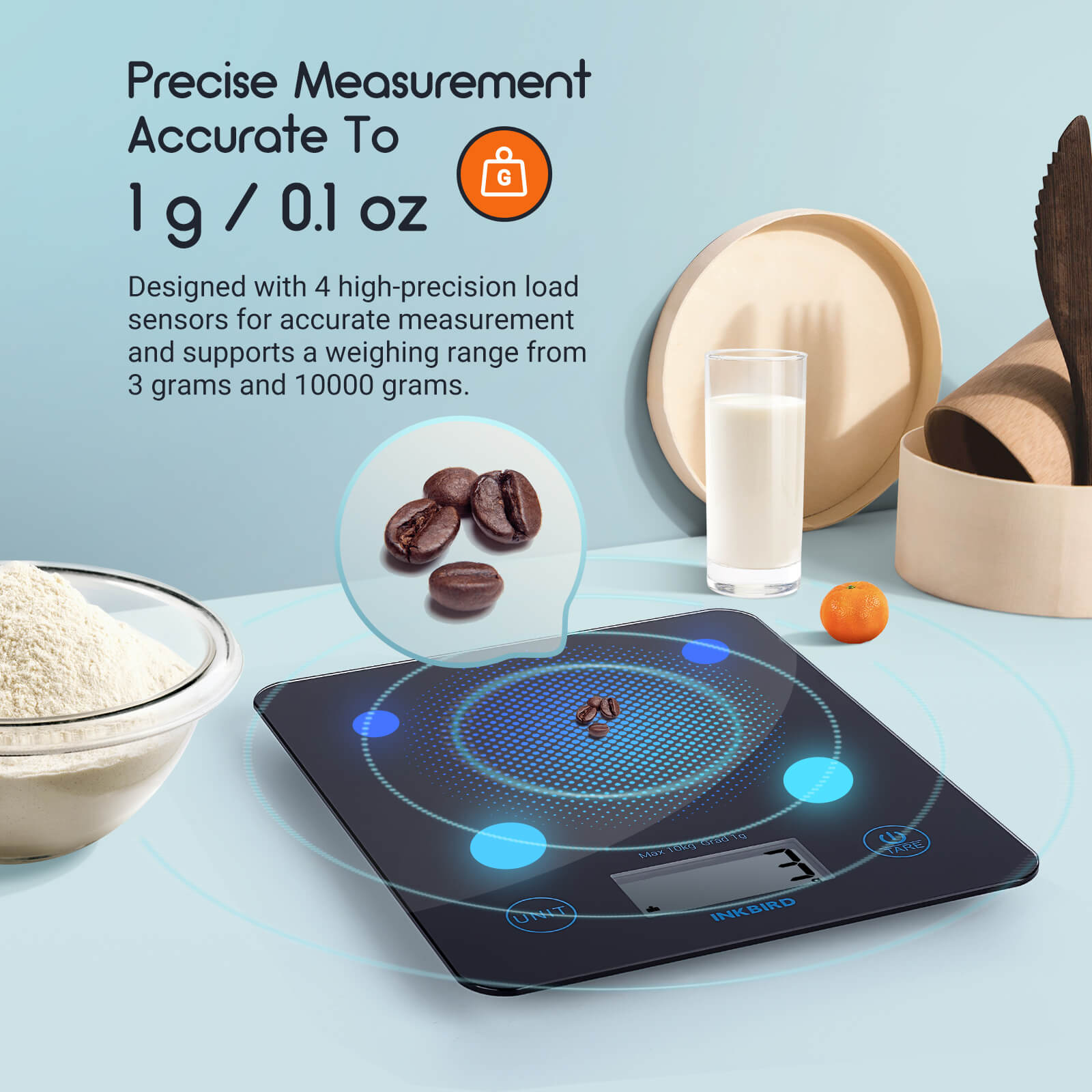 IBFS 01 Digital Kitchen Scale - Precise Food Measuring for Baking, Cooking & Dieting | LCD Display, Stainless Steel Platform