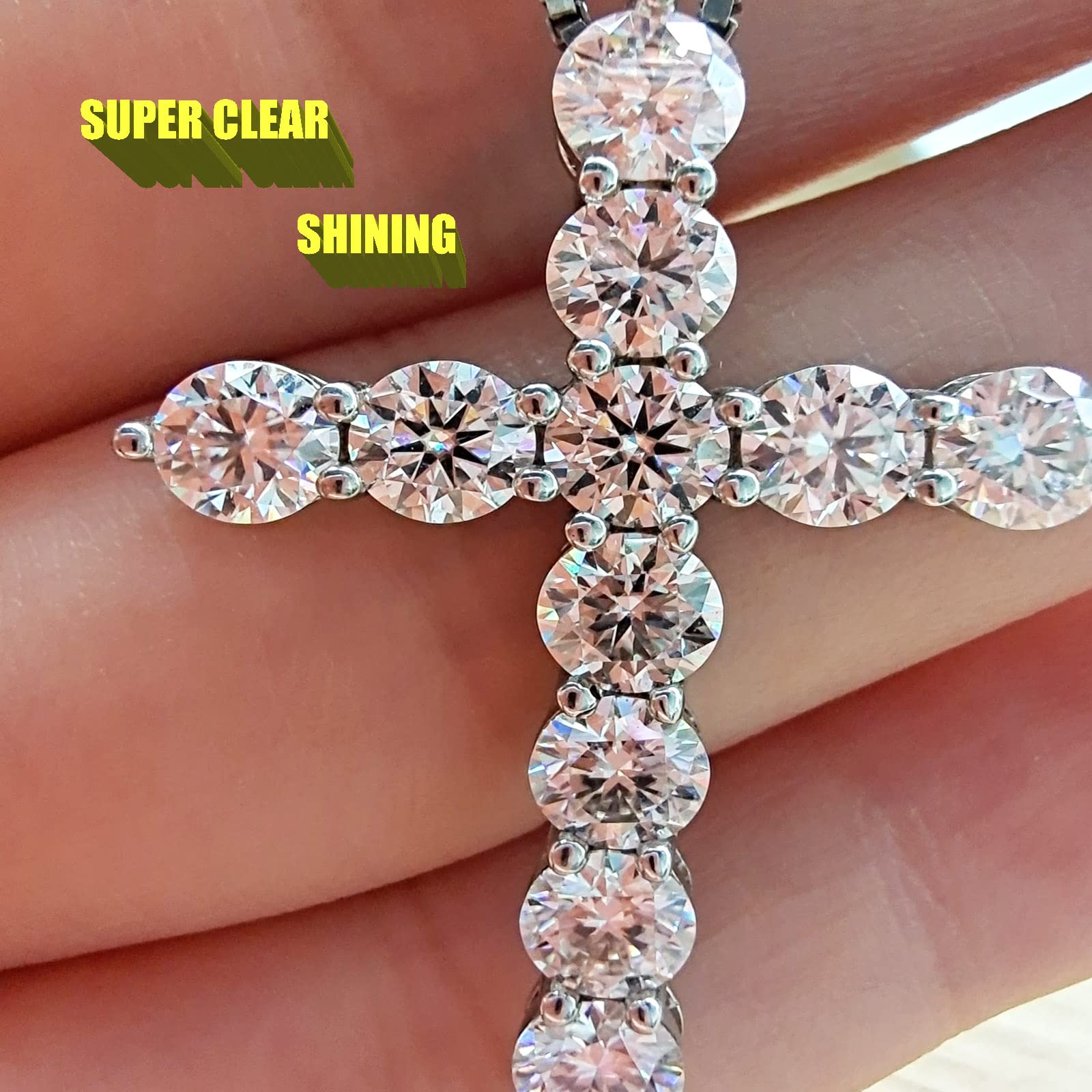 3 Carat Certified D-F Color VVS1 Clarity Diamond Moissanite Cross Necklace - 18K White Gold Plated 925 Sterling Silver Pendant for Men & Women | Valentine's Day, Anniversary & Wedding Gift Idea | Perfect for Church, Formal Events & Everyday Wear