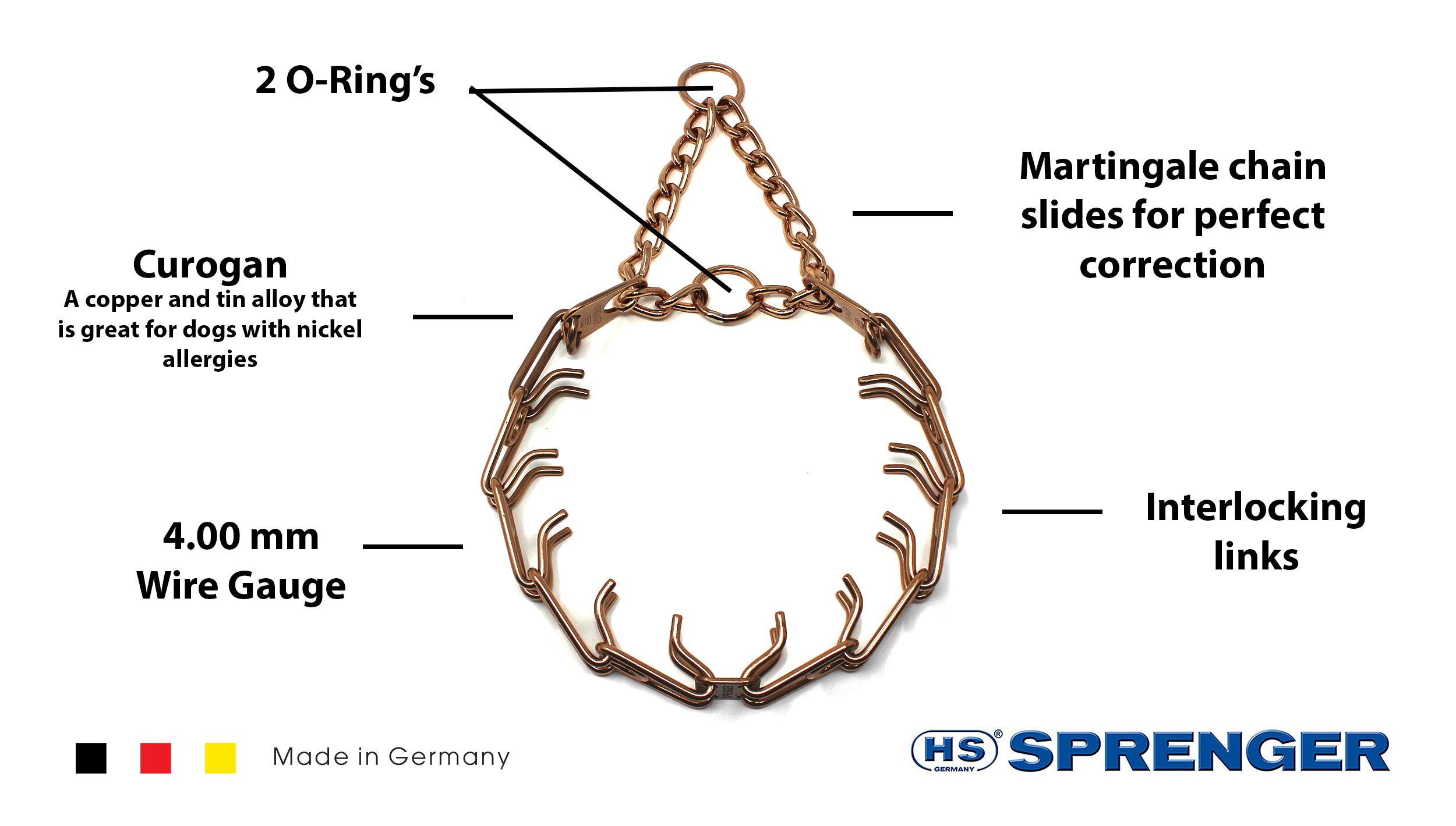 HS HERM. SPRENGER GERMANY Curogan Prong Dog Training Collar - 4mm x 25in Large, Hypoallergenic Nickel-Free No-Pull Pinch Collar for Dogs - Made in Germany - Perfect for Obedience Training & Behavior Correction