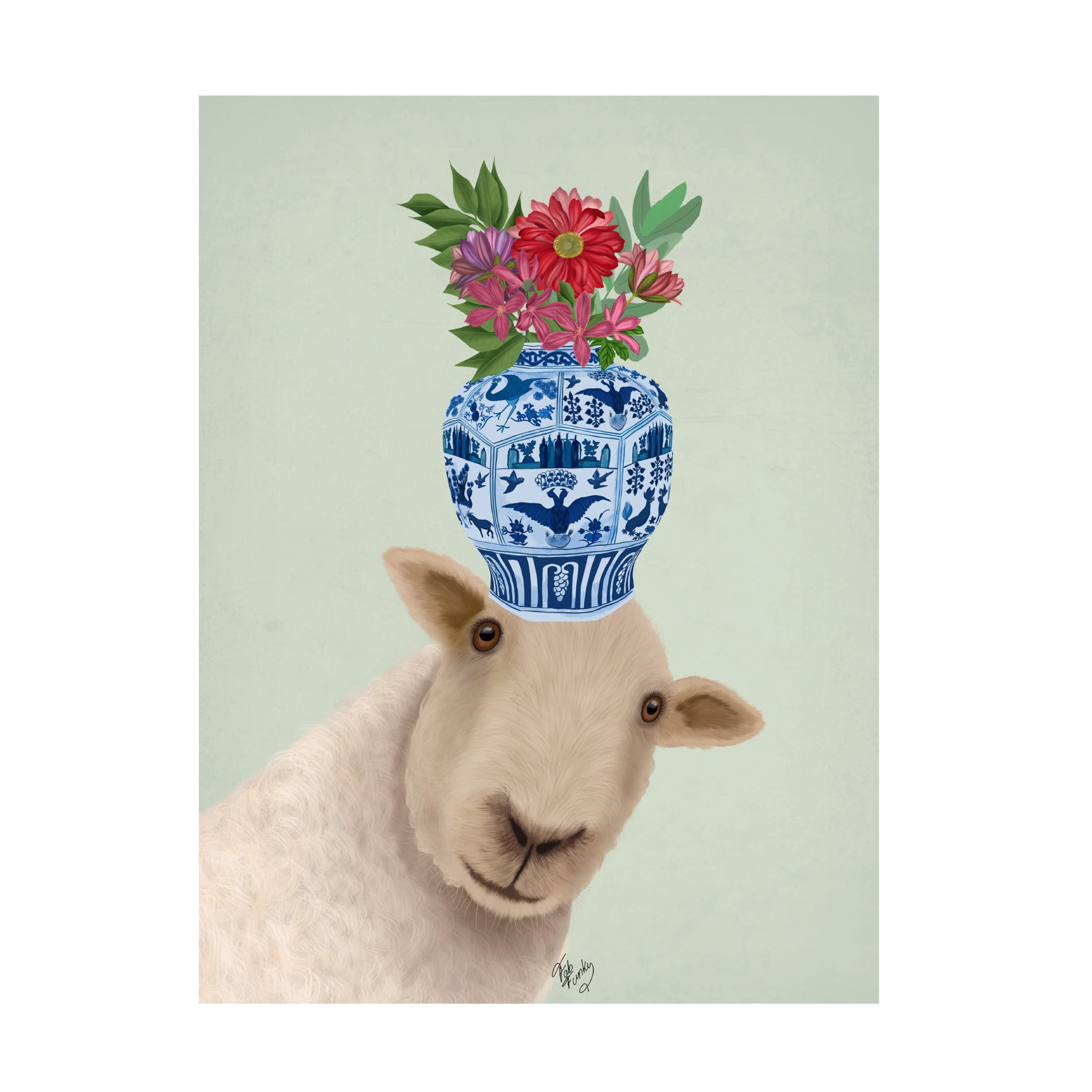 Trademark Fine Art 'Sheep with Vase of Flowers' Canvas Wall Decor by Fab Funky - Perfect for Living Room, Bedroom & Office Decor