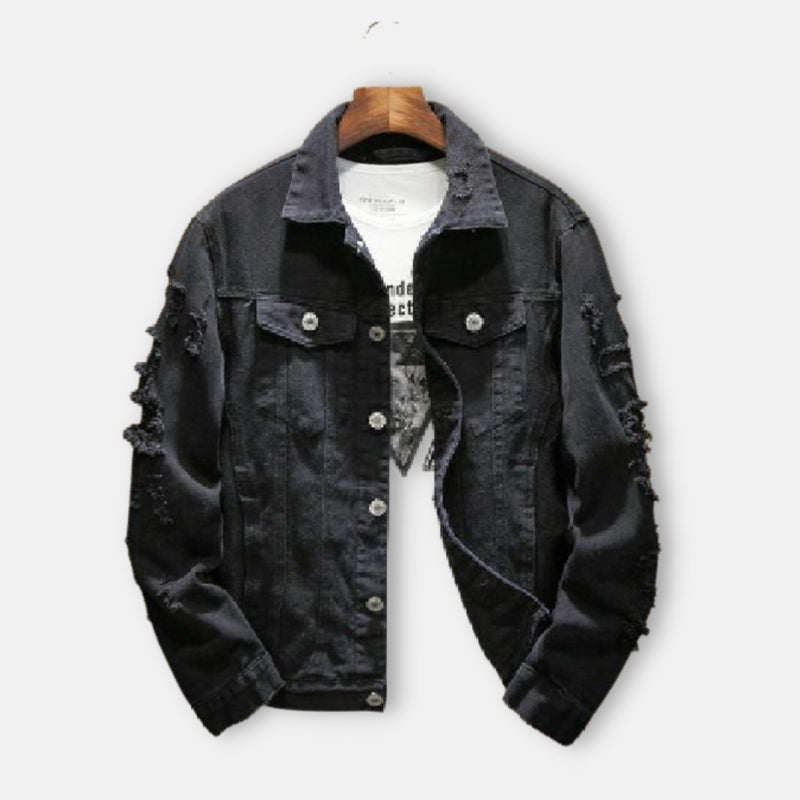 Stylish Antonio Ripped Denim Jacket for Men - Trendy Distressed Vintage Look - Perfect for Casual Outfits, Streetwear & Night Out