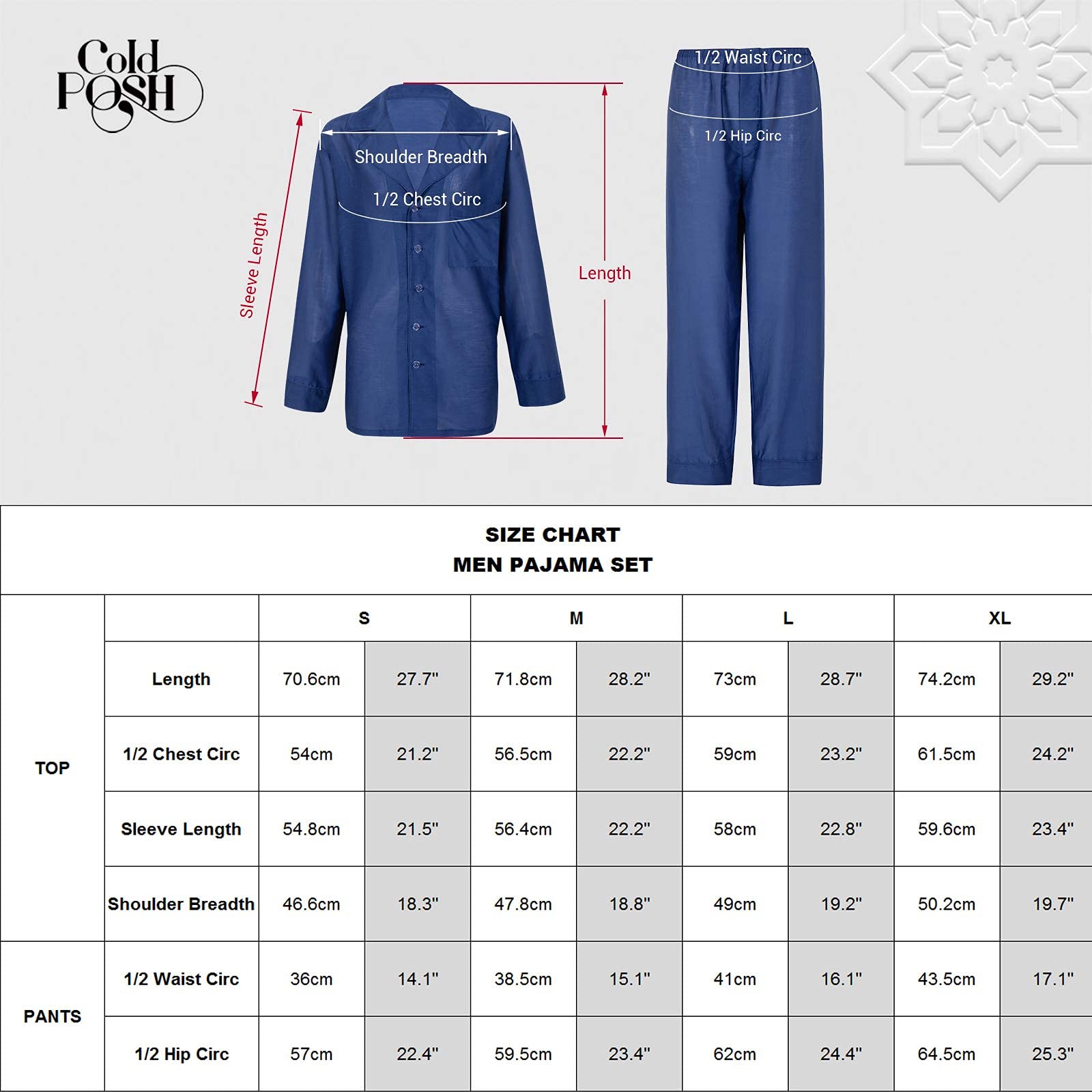 COLD POSH Men's Long Sleeve Pajama Set - 2PC Soft & Comfortable Sleepwear for Winter Nights, Lounging at Home, and Relaxing