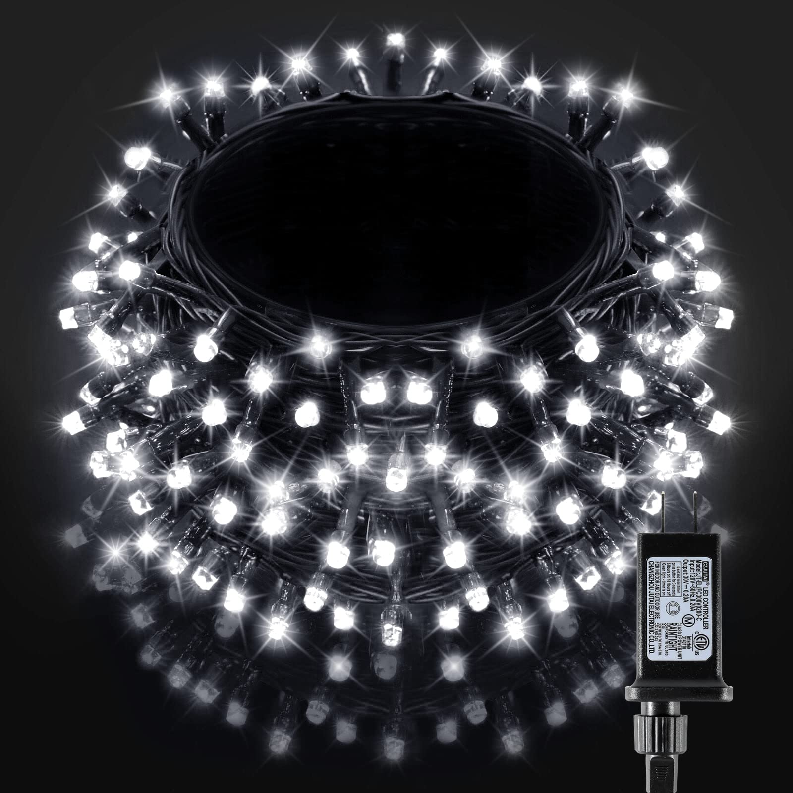 300 LED 108FT Christmas String Lights - Connectable Plug-in with 8 Lighting Modes, IP44 Waterproof & UL Listed - Indoor/Outdoor Holiday Decor for Home, Garden, Party, Wedding (Cool White)