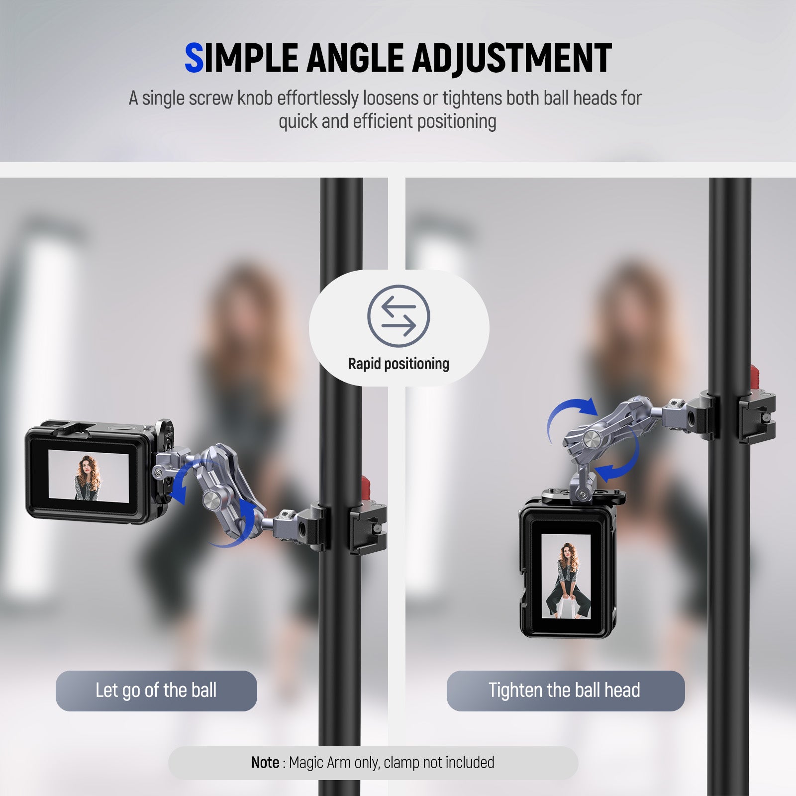 NEEWER UA072 Lightweight Magic Arm - Adjustable Camera Mount for DSLR, Mirrorless, GoPro, Smartphone - Perfect for Vlogging, Photography, and Video Shooting