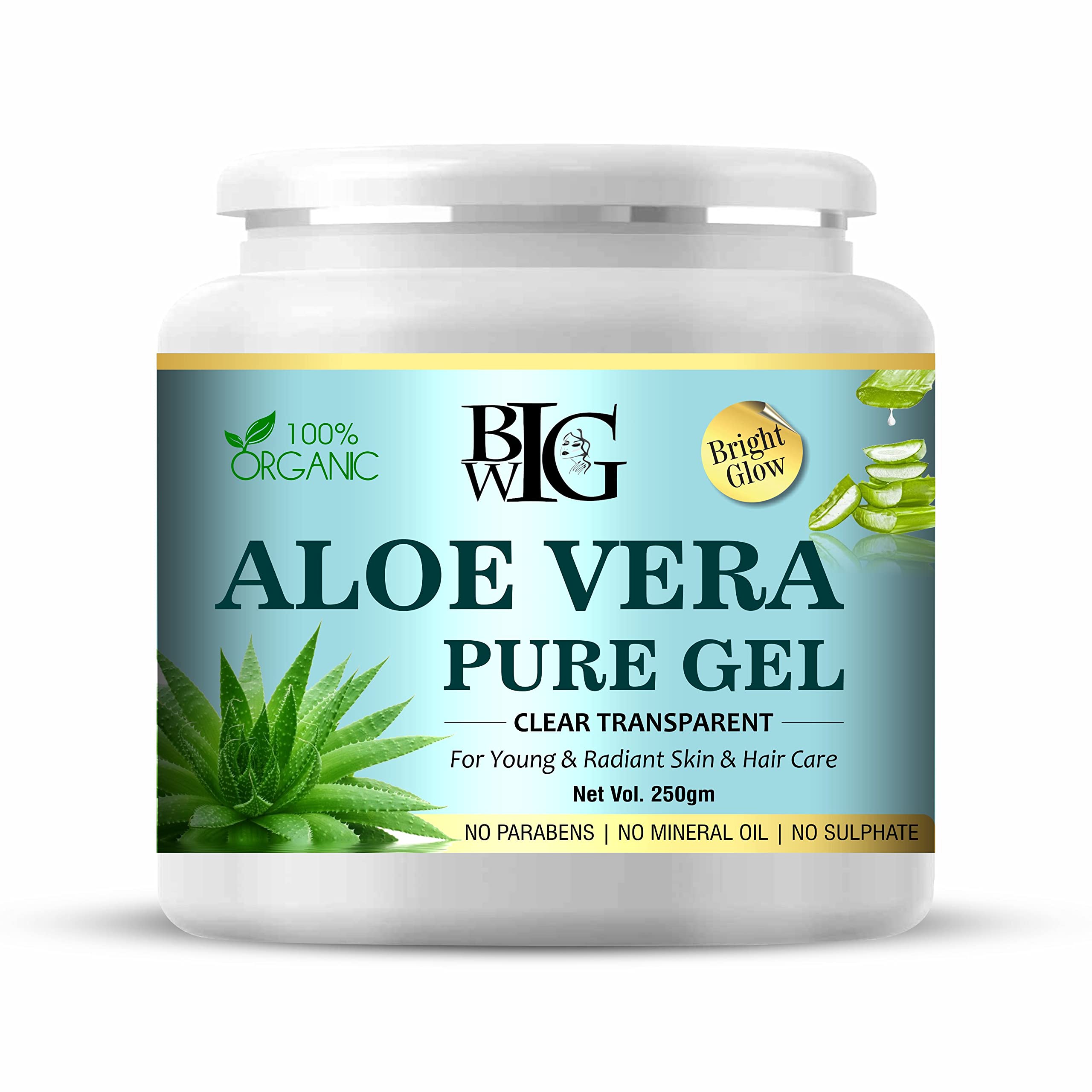 **BIGWIG 100% Organic Aloe Vera Face Gel for Bright Glow – Pure Natural Skin Care for Acne Scars, Moisturizing, Dark Circles & Hair – 250g | Perfect for Daily Hydration, Sunburn Relief & DIY Beauty Treatments**