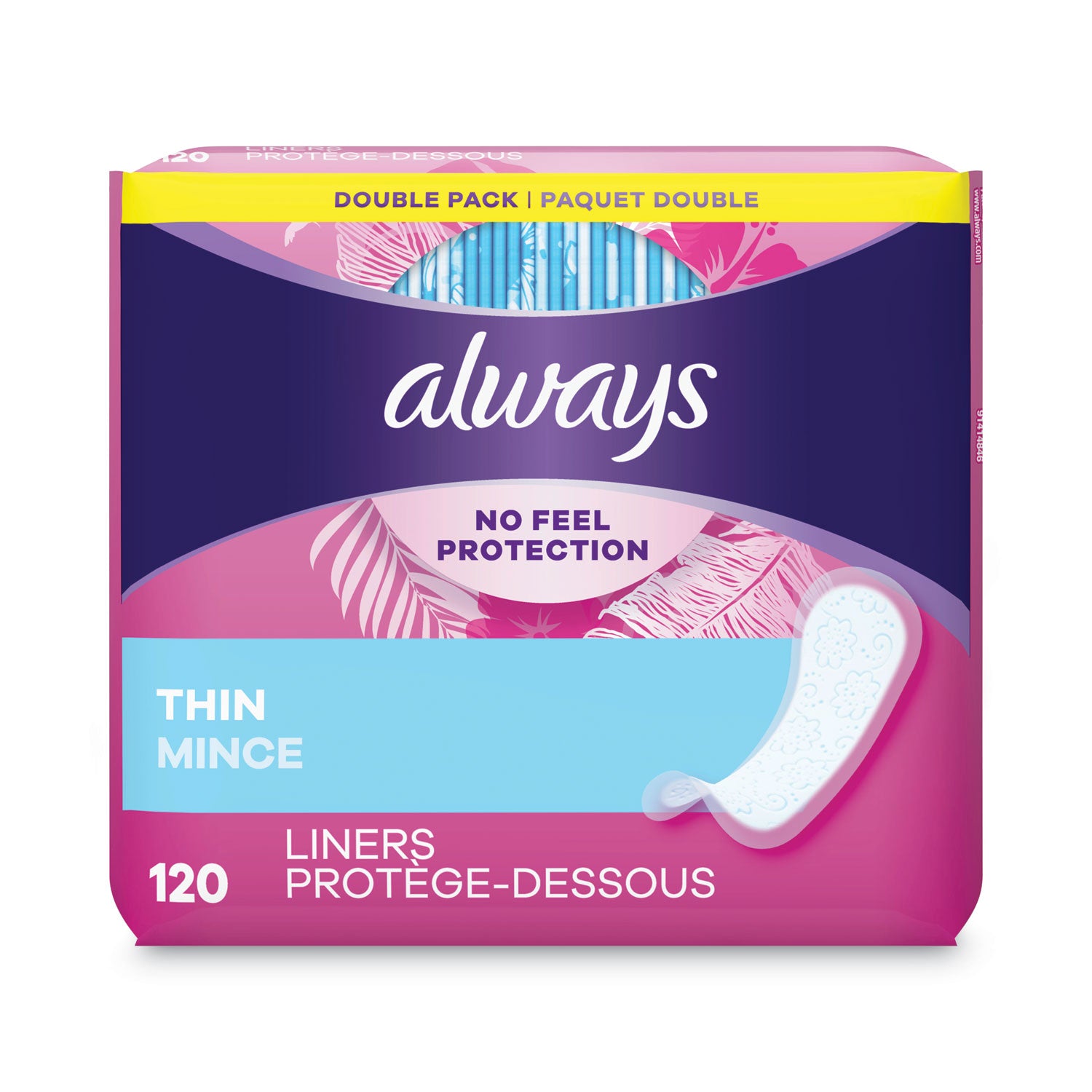 Always Thin Daily Panty Liners for Women, Unscented Regular Absorbency - 120 Count (6 Packs) | Discreet Protection for Light Discharge & Daily Freshness | Perfect for Work, Travel & Active Lifestyle