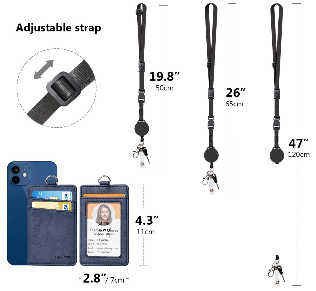 Leather Badge Holder with Retractable Lanyard - Adjustable Quick Release for Office & School ID Cards