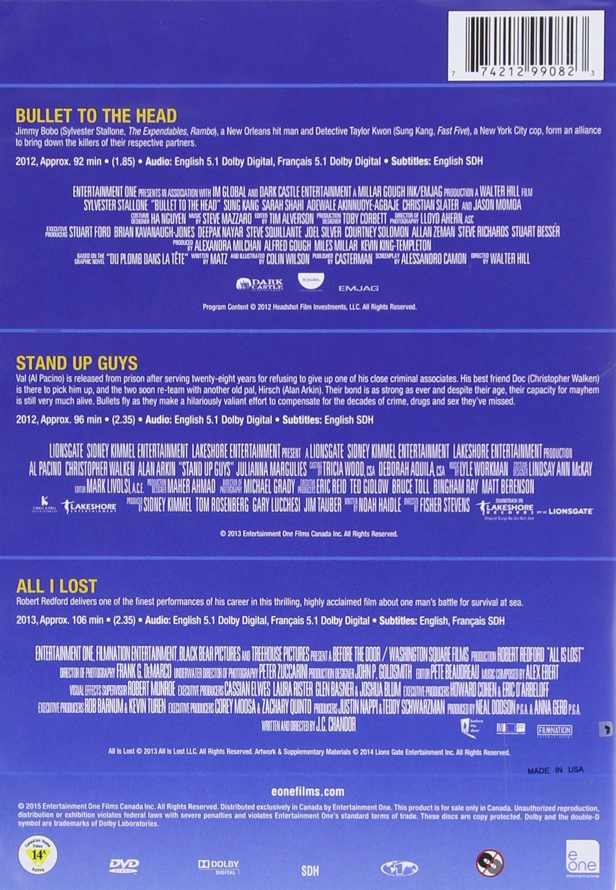 Bullet to the Head DVD | Stand Up Guys Blu-ray | All Is Lost Movie - Action, Comedy & Drama Films for Movie Night & Home Entertainment