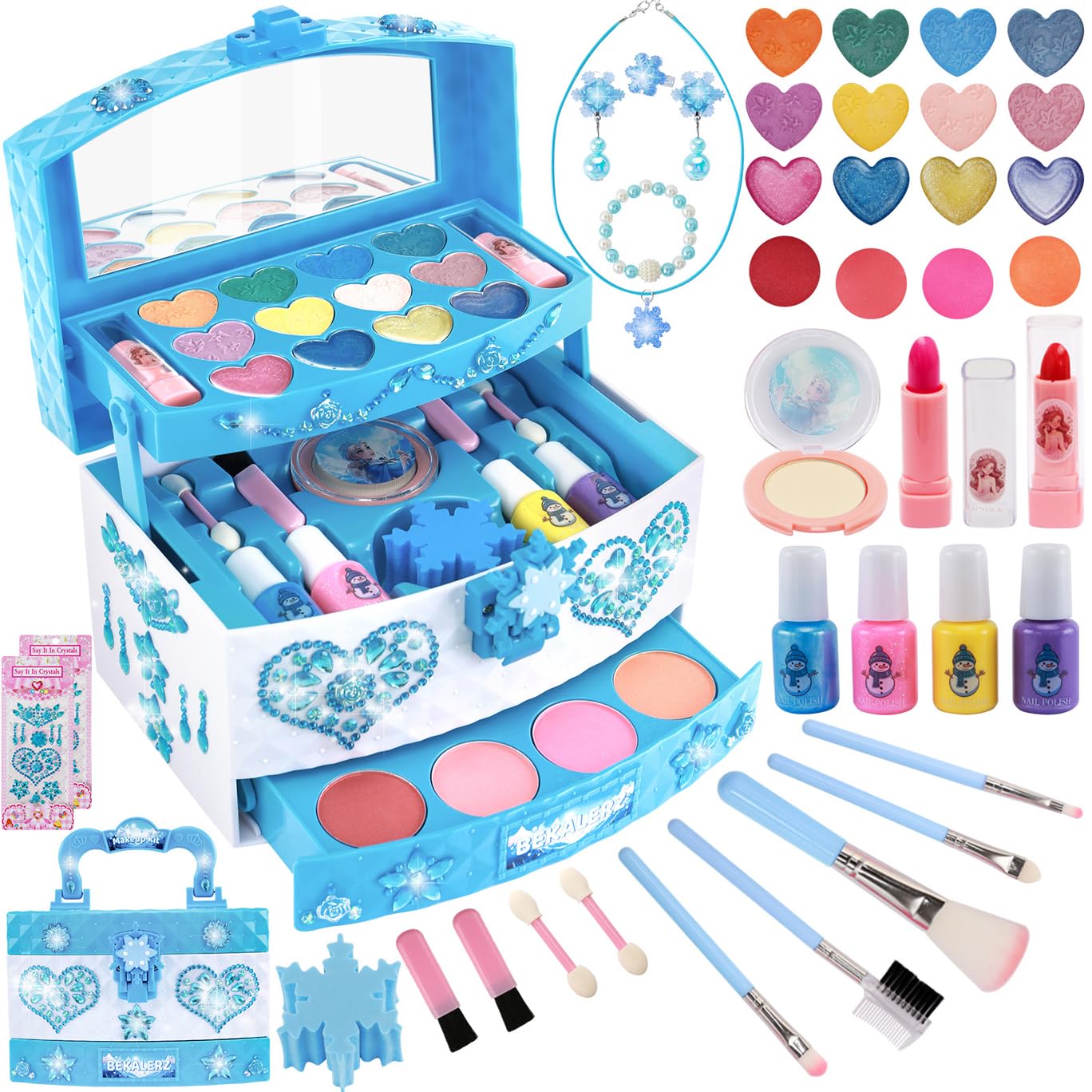 Washable Kids Makeup Kit for Girls Ages 3-12 - Real Pretend Play Cosmetic Set with Princess Dress Up - Perfect Christmas Birthday Frozen Themed Gift for Toddlers & Little Girls - Great for Role Play, Dress Up Parties & Imaginative Play