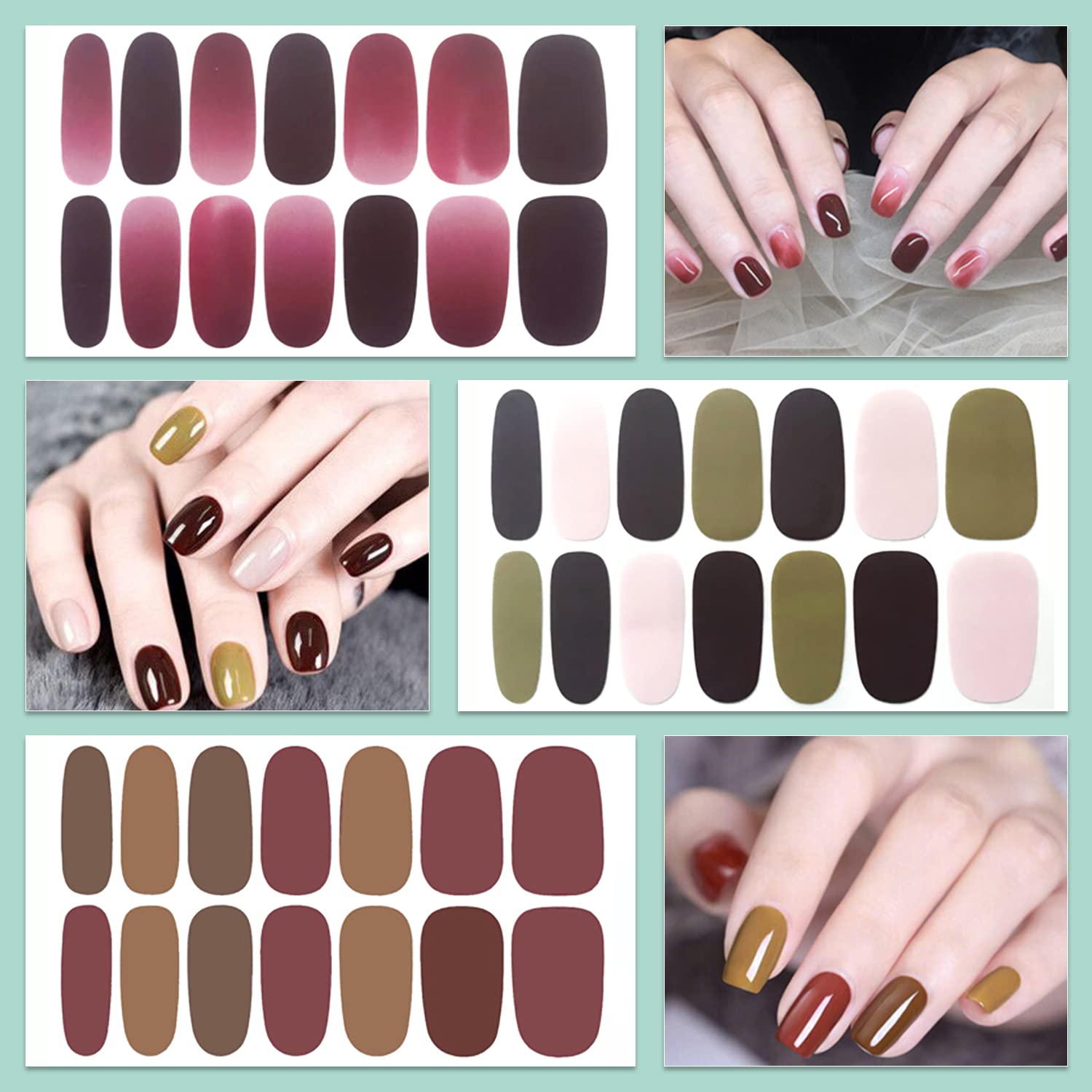 WOKOTO 20 Sheets Solid & Gradient Nail Wraps - Self-Adhesive Nail Polish Stickers for Women | Classic Nail Strips, Peel & Stick Gel Nail Art | Perfect for Home Manicures, Parties & Gifts