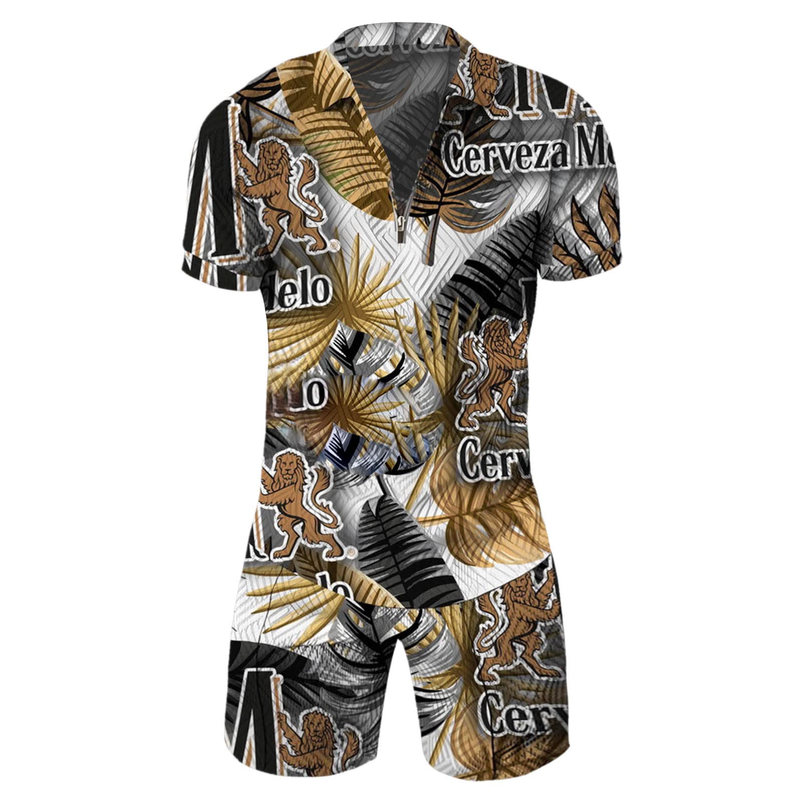 STYR Men's 2-Piece Summer Outfit - Short Sleeve Casual Shirt & Shorts Set | Lightweight Zip Tracksuit in Pink | Perfect for Beach Vacation, Gym Wear & Casual Street Style