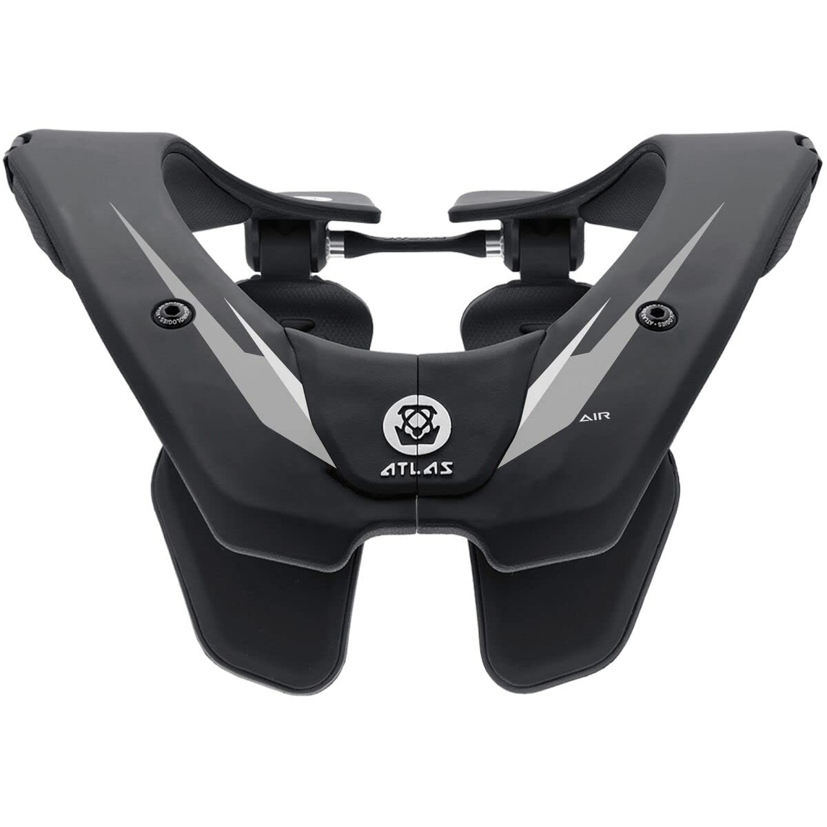 Atlas Air Anti-Compression Sport Neck Brace for Adults (Medium) - Support for Motocross, Offroad Racing, BMX, Snowboarding & Powersports - Black/Chrome - Ideal for High-Impact Sports & Extreme Activities