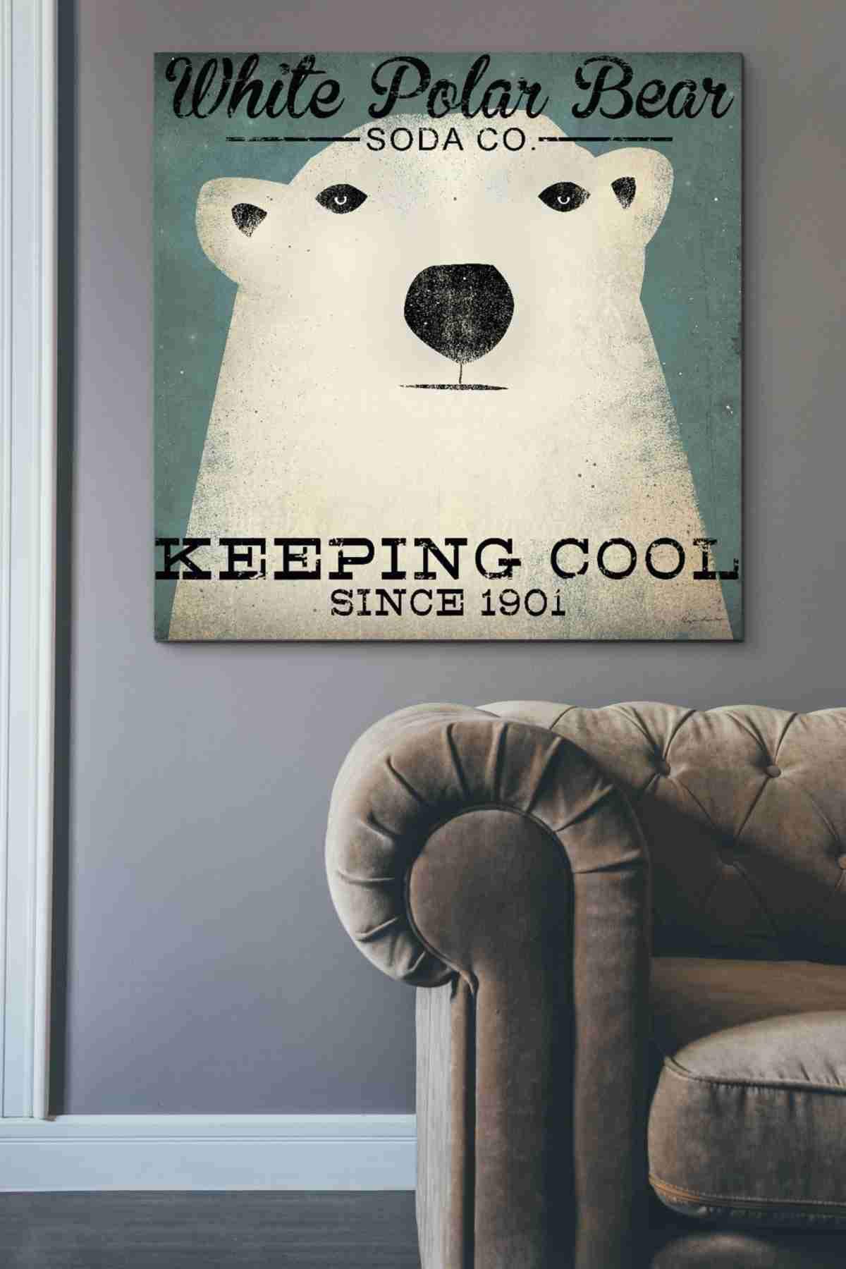 Polar Bear Soda Co Canvas Wall Art by Ryan Fowler - 37x37 Inch Framed Home Decor for Living Room, Bedroom & Office