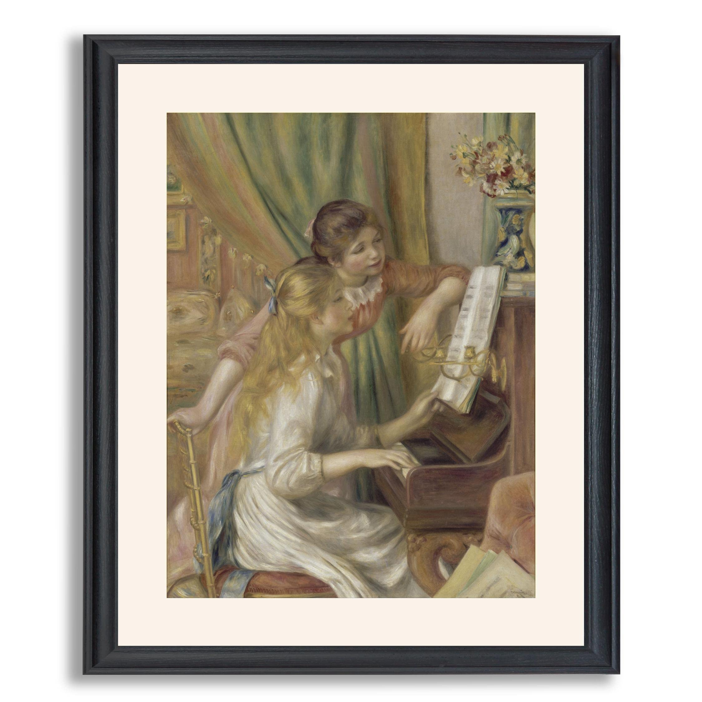 Girls at The Piano by Pierre-Auguste Renoir - Framed Art Print, Fine Art Reproduction Poster in Wood Frame, Wall Decor for Home & Office - Perfect for Bedroom, Living Room & Art Gallery Displays