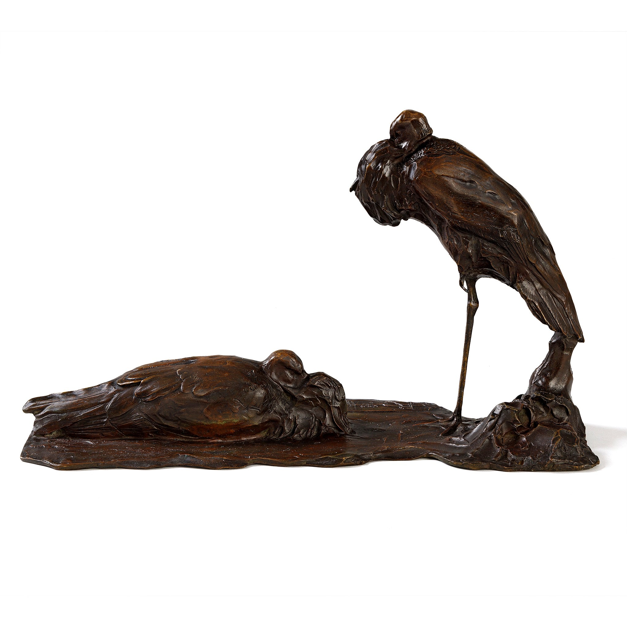 Rembrandt Bugatti 'Les Cigognes au Repos' Bronze Stork Sculpture - Elegant Home Decor & Office Art Collection