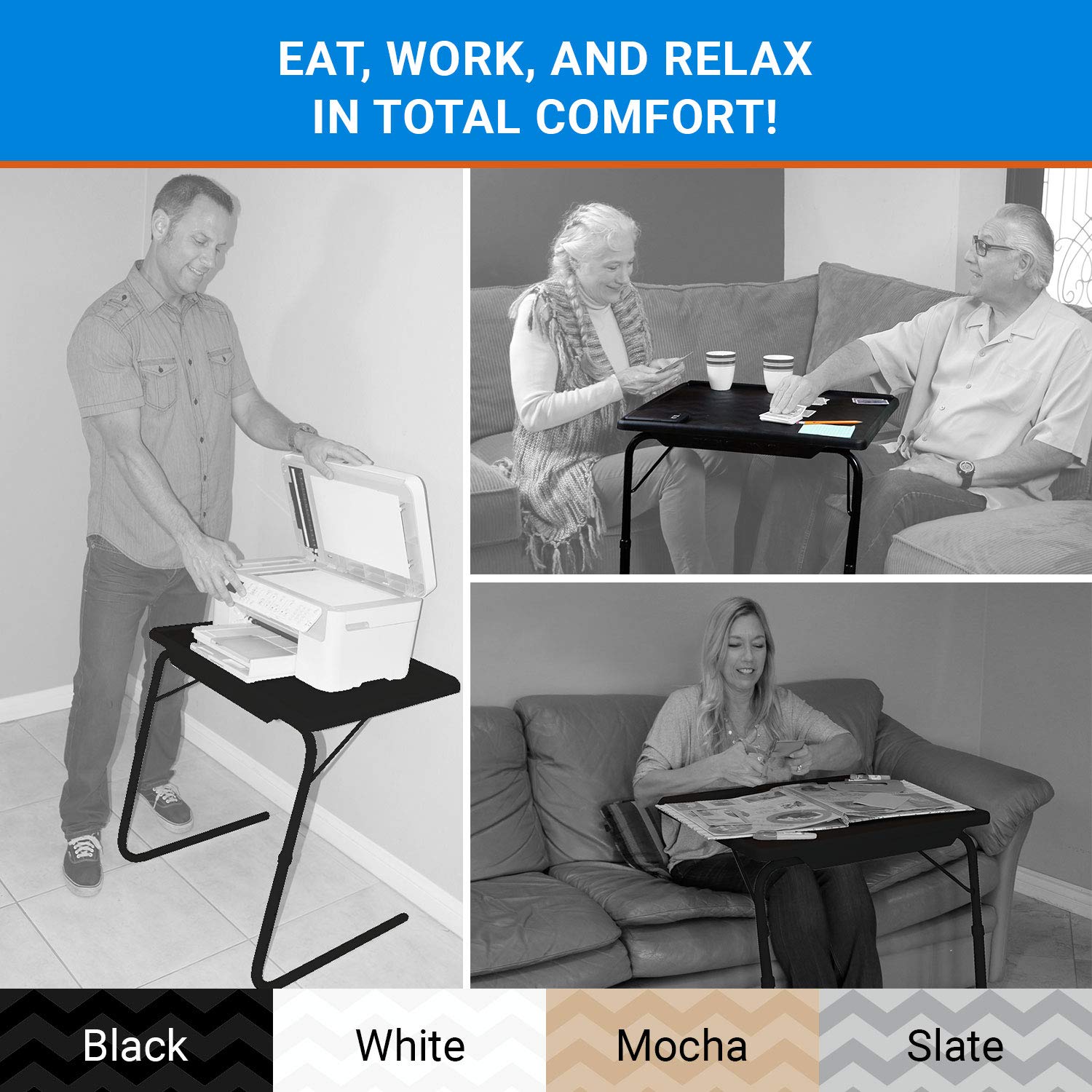 Extra Large Folding TV Tray Table - Adjustable 6 Heights & 3 Angles - Perfect for Dining, Laptop Work, Reading & Multipurpose Use - Black (2 Pack) - Ideal for Home, Office, Dorm & Bedroom
