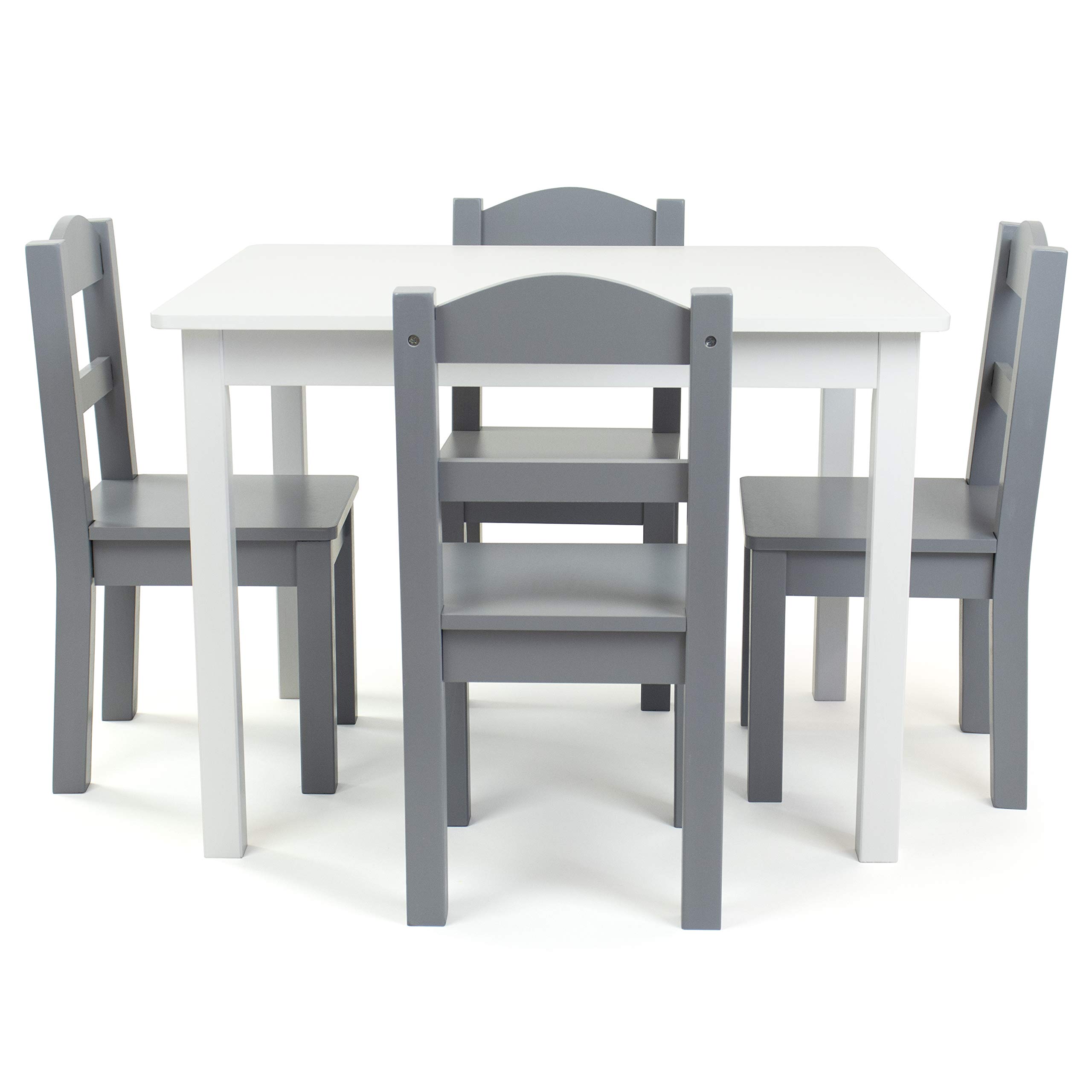 Humble Crew Kids Wooden Table and 4 Chairs Set - White/Grey Toddler Activity Table for Arts, Crafts & Snack Time - Sturdy & Durable Children's Furniture for Playroom, Preschool or Home Learning