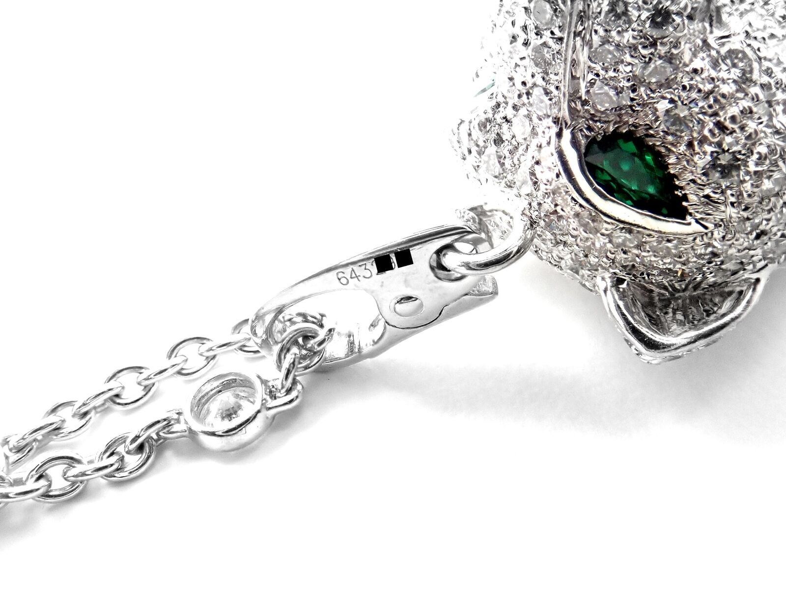 Authentic Cartier Panther 18k White Gold Diamond Emerald Onyx Pendant Necklace - Luxury Jewelry Gift for Women, Perfect for Weddings & Special Occasions