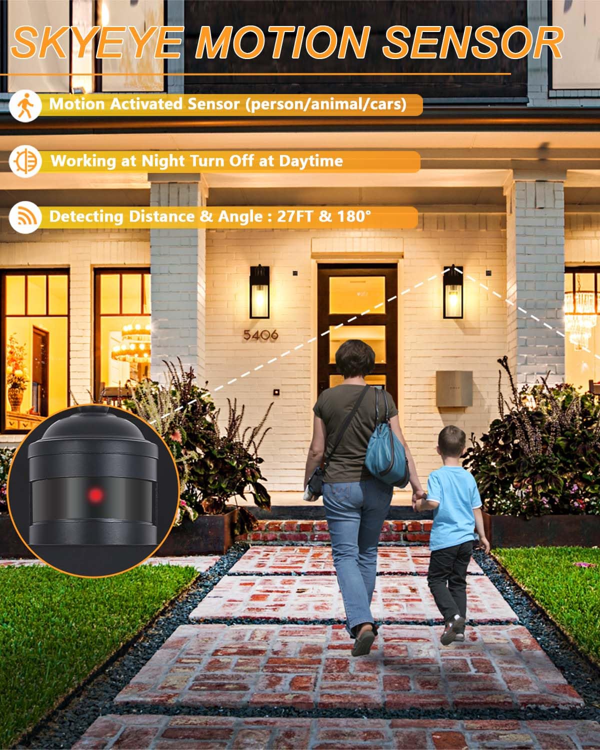 2-Pack Smart Motion Sensor Outdoor Lights - Dusk to Dawn LED Wall Sconce with 3 Lighting Modes, Waterproof Exterior Lighting for Garage, Patio, Garden & Porch | Perfect for Home Security & Pathway Illumination