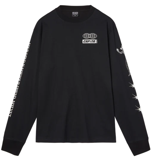 Capita 2025 Friend Long Sleeve T-Shirt for Men & Women - Soft Cotton Crewneck Tee - Black Casual Shirt for Everyday Wear, Street Style & Layering