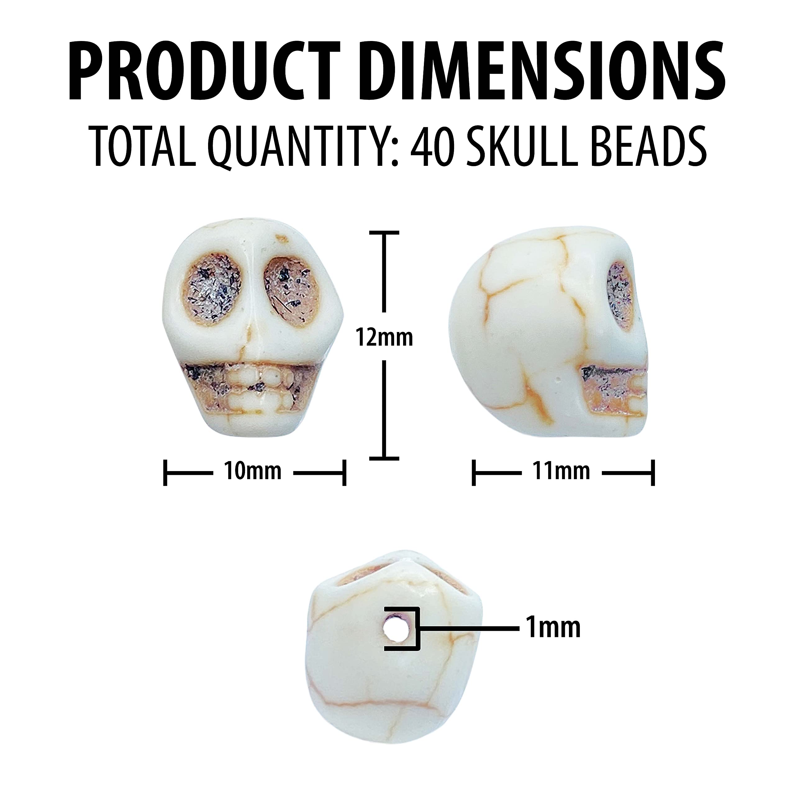 40 PCs 12mm White Howlite Carved Skull Beads for Jewelry Making - Bulk Small Skull Charms & Skeleton Beads DIY Craft Supplies - Perfect for Necklaces, Bracelets, and Boho Style Jewelry Designs
