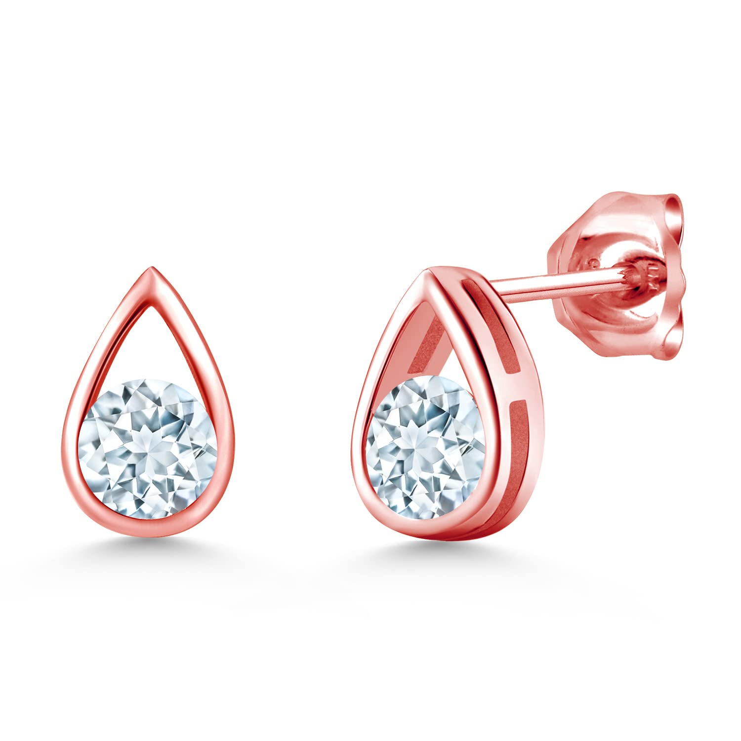 Gem Stone King Teardrop Stud Earrings for Women & Men - 18K Rose Gold Plated Sterling Silver - 5mm Round Cut Birthstone Gemstone Jewelry - Perfect Gift for Mom, Wife, Her | Elegant Everyday Wear & Special Occasions