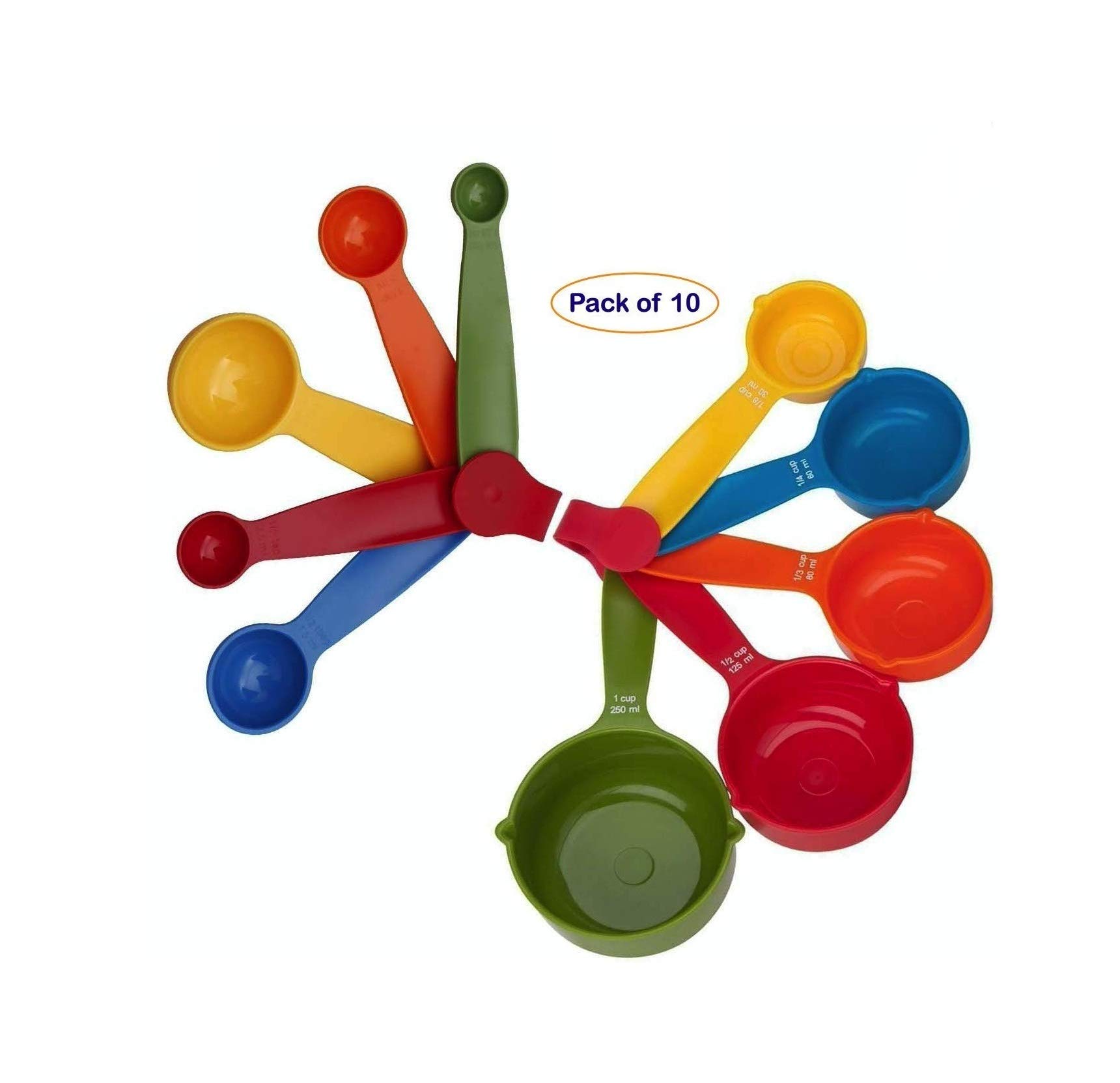 Premium 5-Piece Multicolor Measuring Cups & 5-Piece Spoons Set - 10-Piece Kitchen Combo for Baking, Cooking, and Meal Prep - Durable & Stackable for Easy Storage