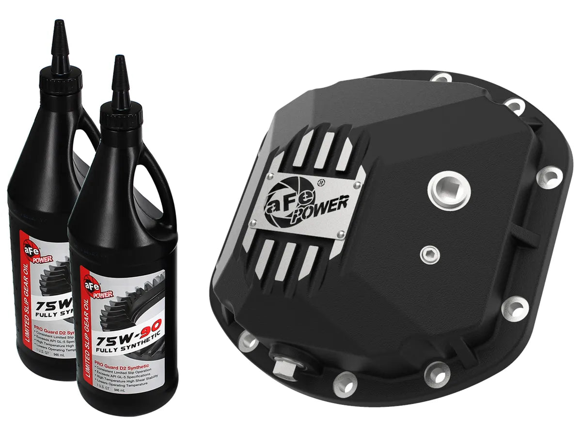 AFE Street Series Front Differential Cover (Black w/Machined Fins & Gear Oil) for Jeep Wrangler TJ & JK 1997-2018 (Dana 30) - Heavy Duty Off-Road Protection & Enhanced Cooling for Trail & Rock Crawling Adventures