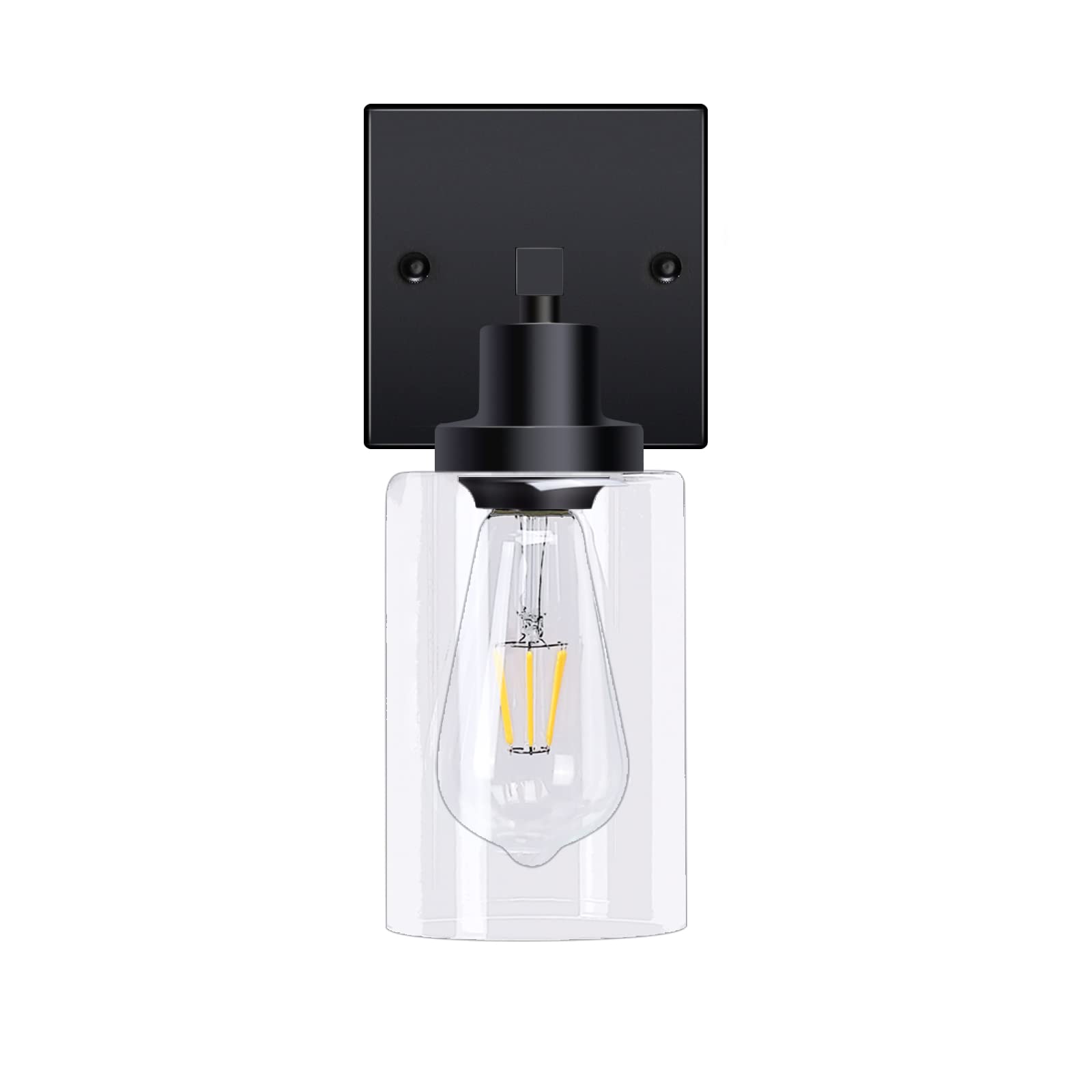 Vintage Matte Black Wall Sconce with Clear Glass Shade - Modern Industrial Bathroom Vanity Light for Hallway, Kitchen & Bedroom | Dimmable LED Wall Lamp Fixture for Home Decor