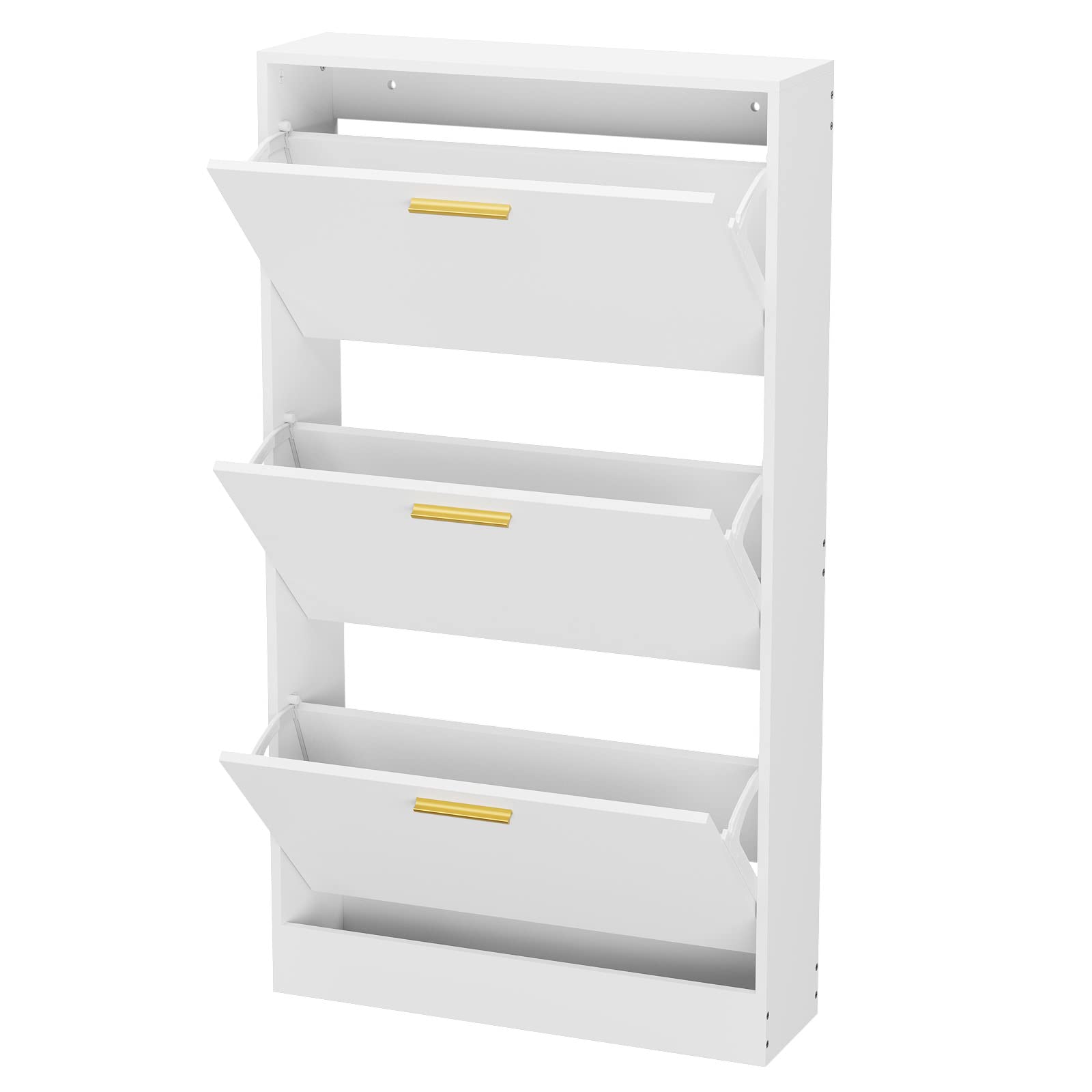 JOZZBY White Slim Shoe Cabinet with 3 Flip Drawers - Modern Freestanding Shoe Storage Organizer for Entryway, Hallway & Living Room | Space-Saving Narrow Shoe Rack for Small Spaces & Apartments