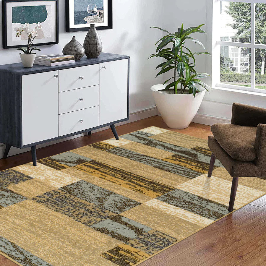 Stylish Rockwood Contemporary Geometric Patchwork Area Rug - Non-Slip Indoor Runner for Living Room, Bedroom & Office Decor