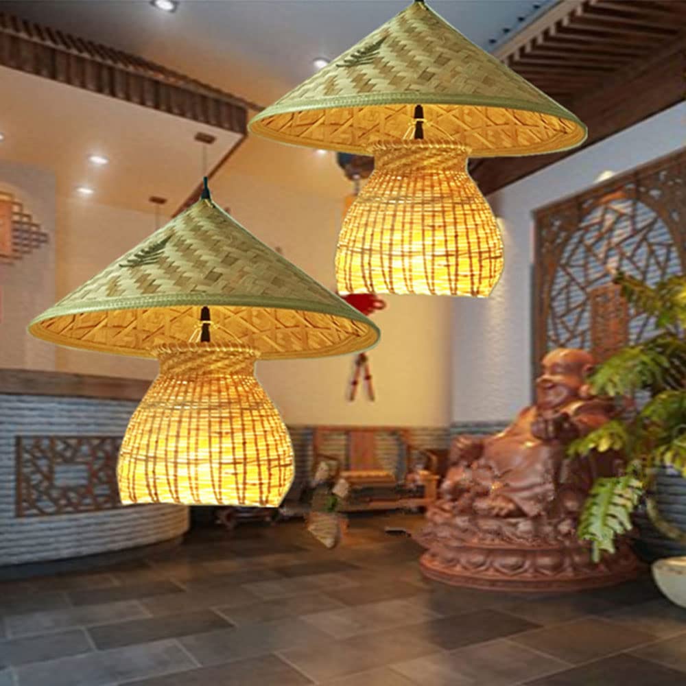 Hand-Woven Bamboo Hanging Light - Natural Rattan Pendant Lamp with Woven Lampshade, Rustic Chandelier for Home, Bar & Cafe Decor - Perfect for Boho, Farmhouse & Coastal Interior Design
