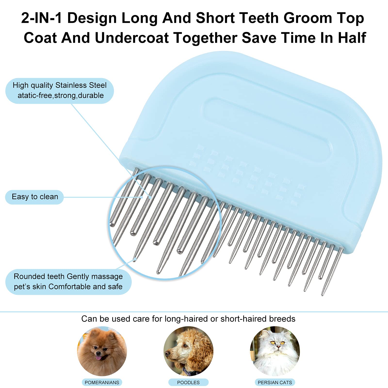 Laiannwell Cat Comb - Pet Grooming Brush for Hair Removal & Massage, Detangles Matted Fur for Cats, Dogs & Rabbits | Perfect for Long & Short Hair | Home Grooming & Professional Use