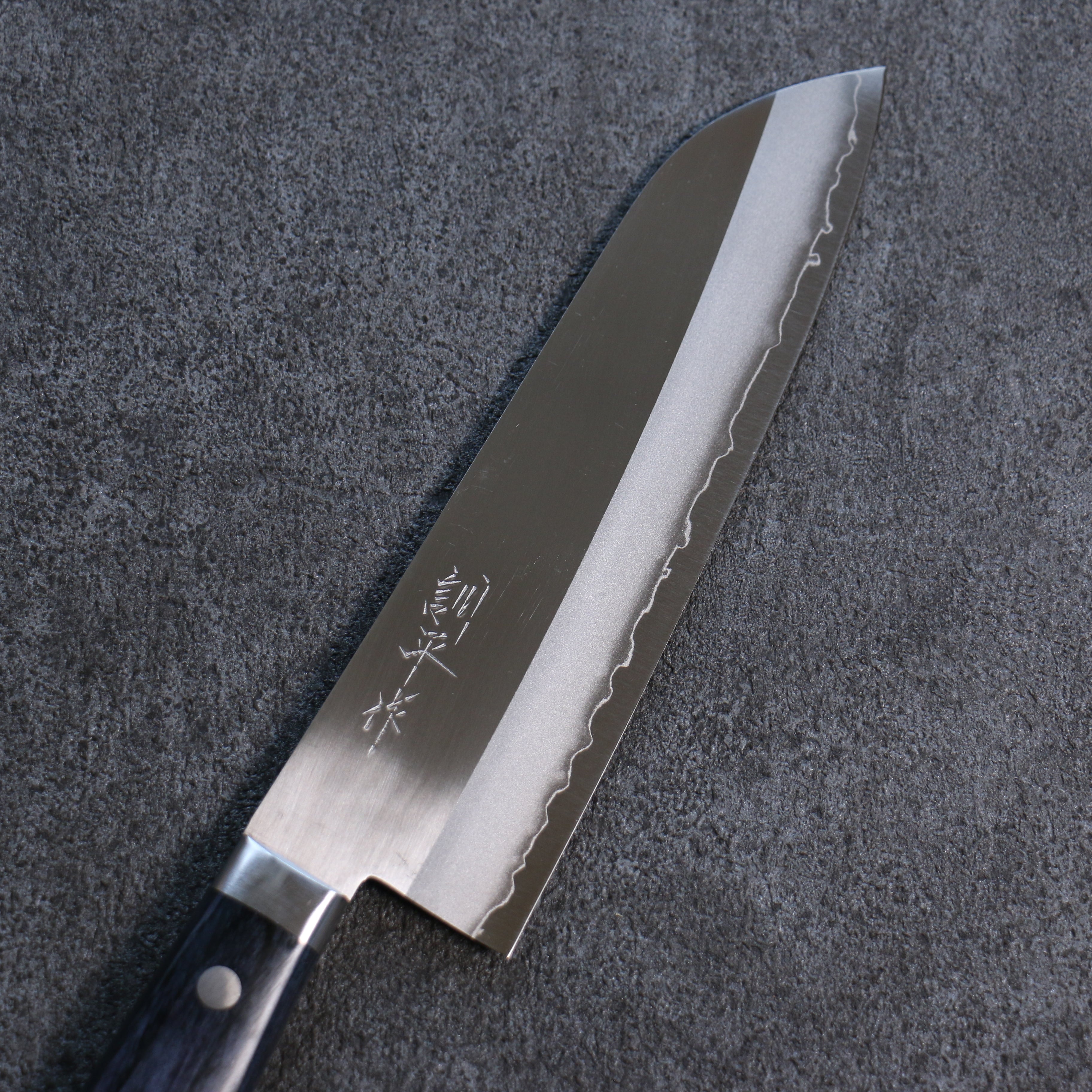 Premium Kunihira VG1 Santoku Knife 170mm - Japanese Migaki Finished Blade with Navy Blue Pakkawood Handle - Perfect for Slicing, Dicing & Chopping Vegetables, Meat & Fish in Professional & Home Kitchens