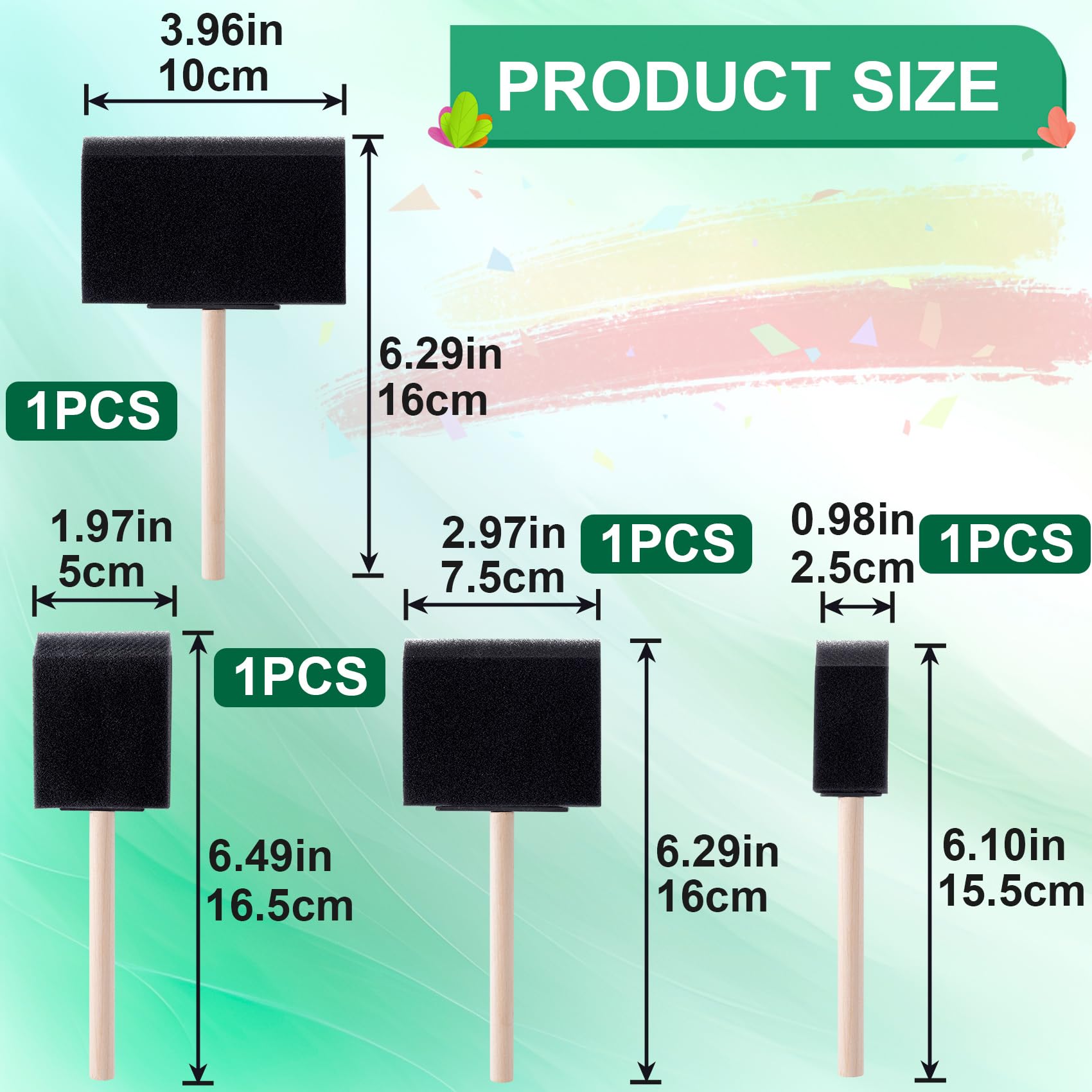 4 Pack Foam Paint Brushes Set - 1