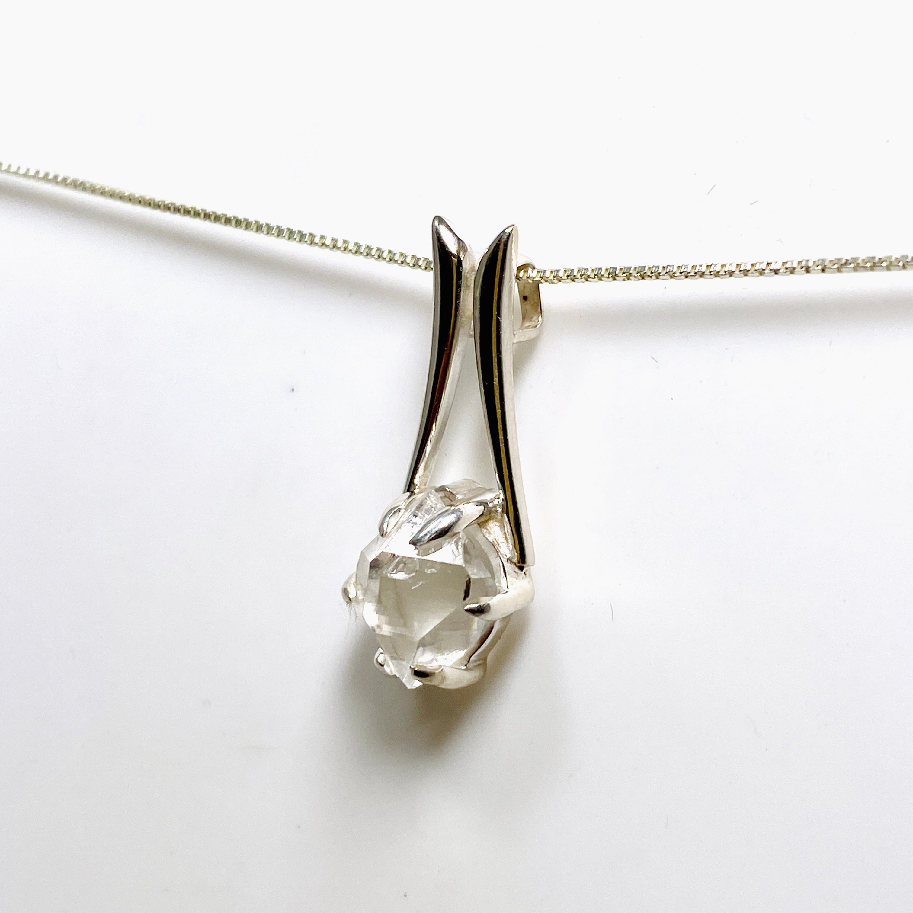 Natural Herkimer Diamond Pendant Necklace - 70 Carat BTP (Beaded Triangle Pendant) - Healing Crystal Jewelry for Meditation, Energy Work & Spiritual Gifts