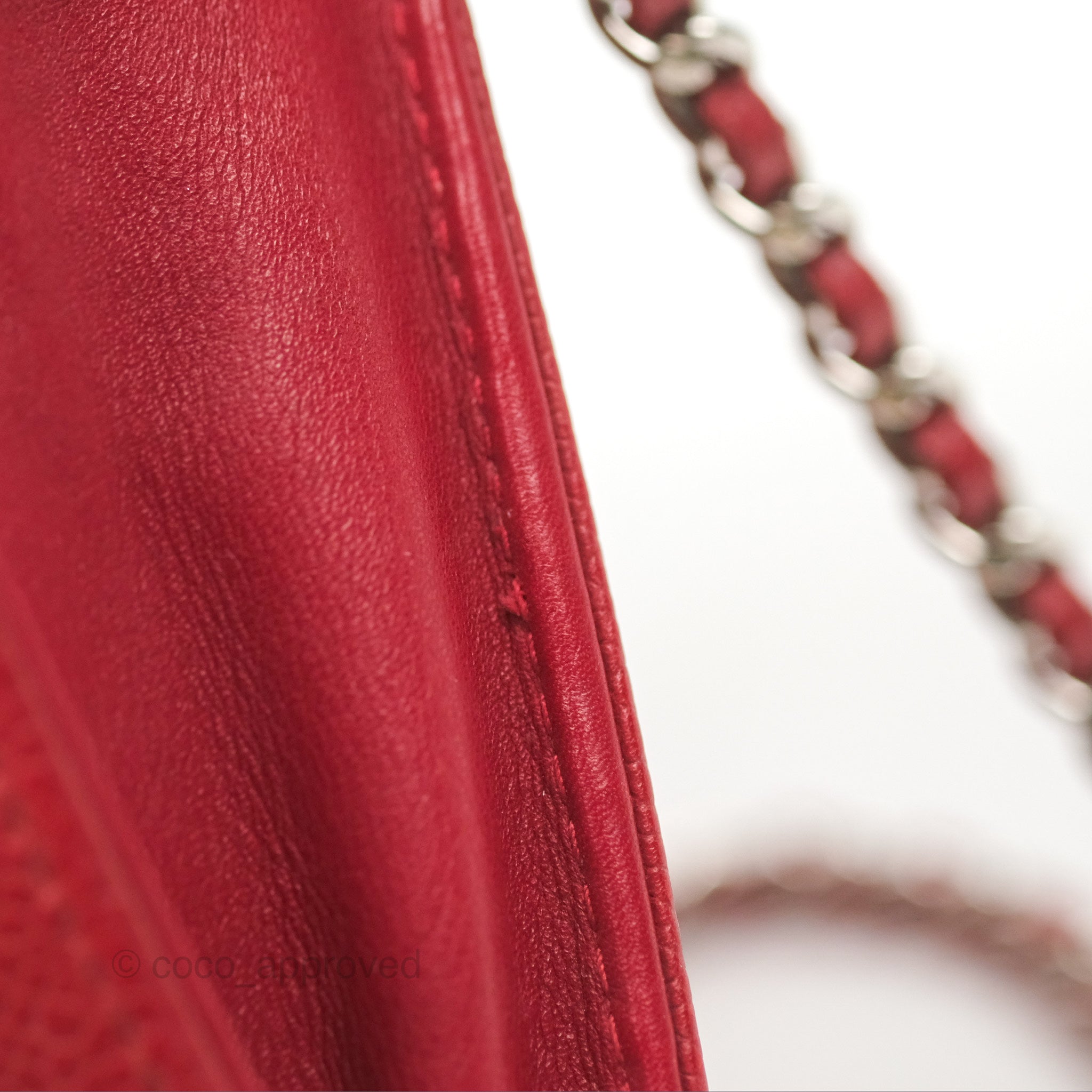 Chanel CC Wallet On Chain WOC Crossbody Bag - Red Caviar Leather with Silver Hardware | Perfect for Evening Events, Parties & Date Nights