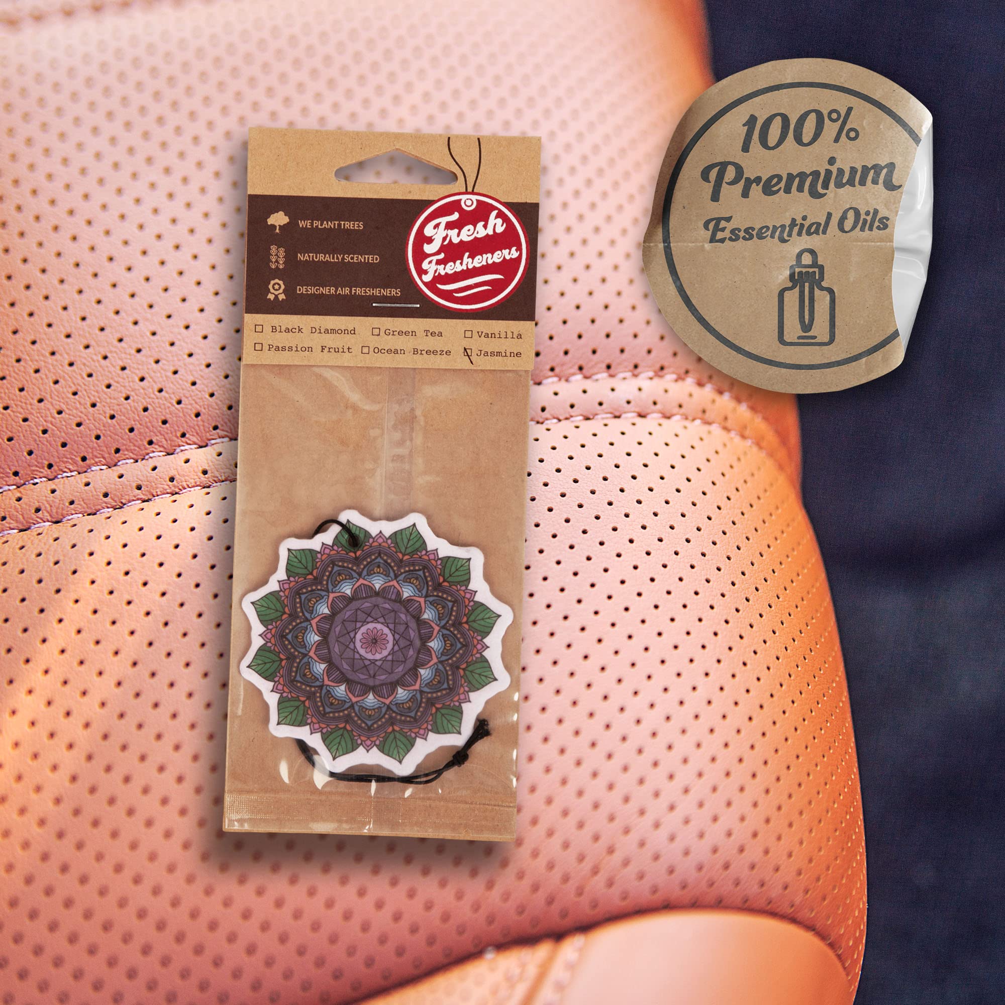 6 Pack Mandala Car Air Freshener with Essential Oils - Natural Scented Fresheners for Car, Home & Office | Fresh Fresheners Brand