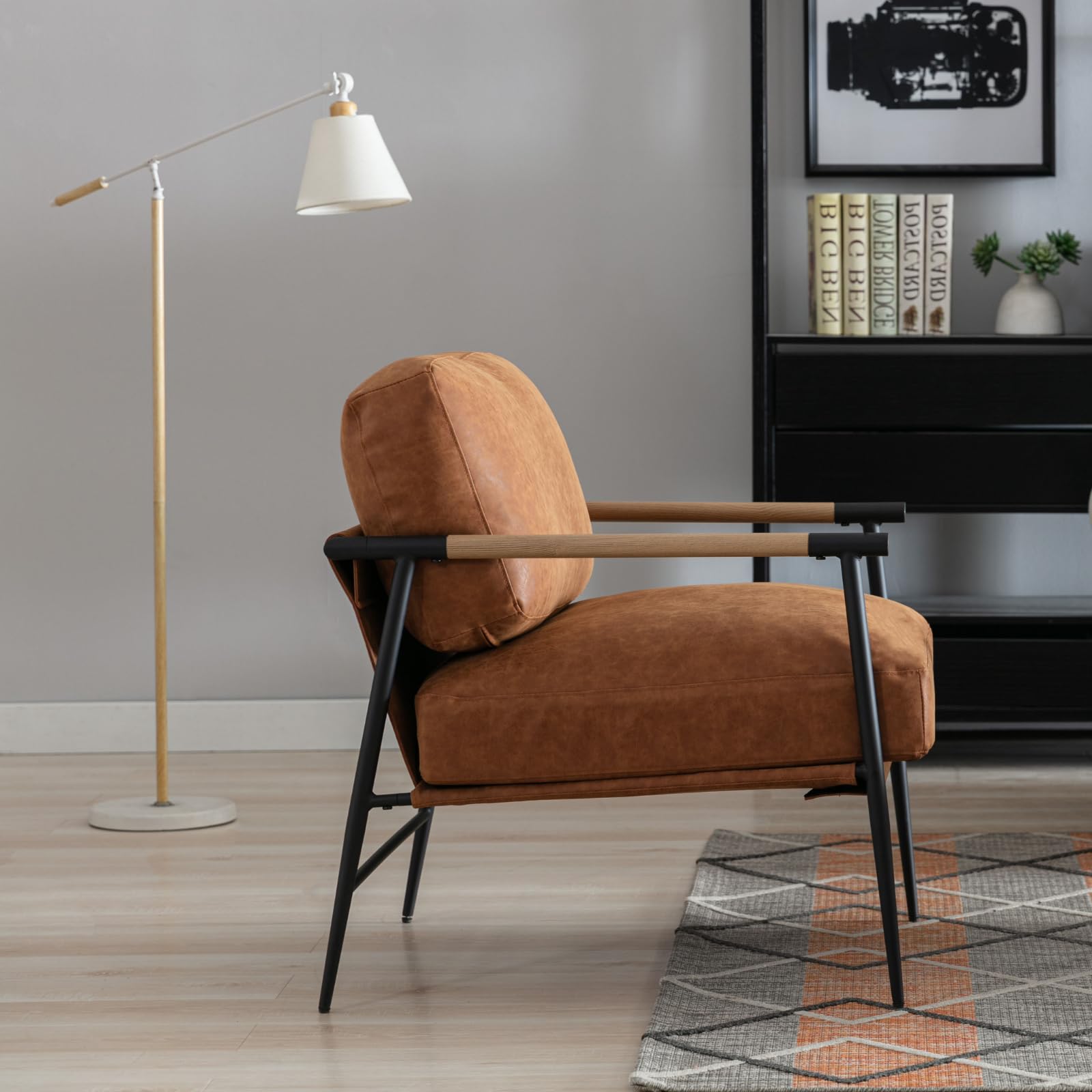 HEAH-YO Set of 2 Modern Accent Chairs - PU Faux Leather Living Room Chairs with Backrest & Metal Legs, Comfortable Reading Side Chairs for Bedroom, Office or Lounge (Brown) - Perfect for Small Spaces, Home Decor & Guest Seating