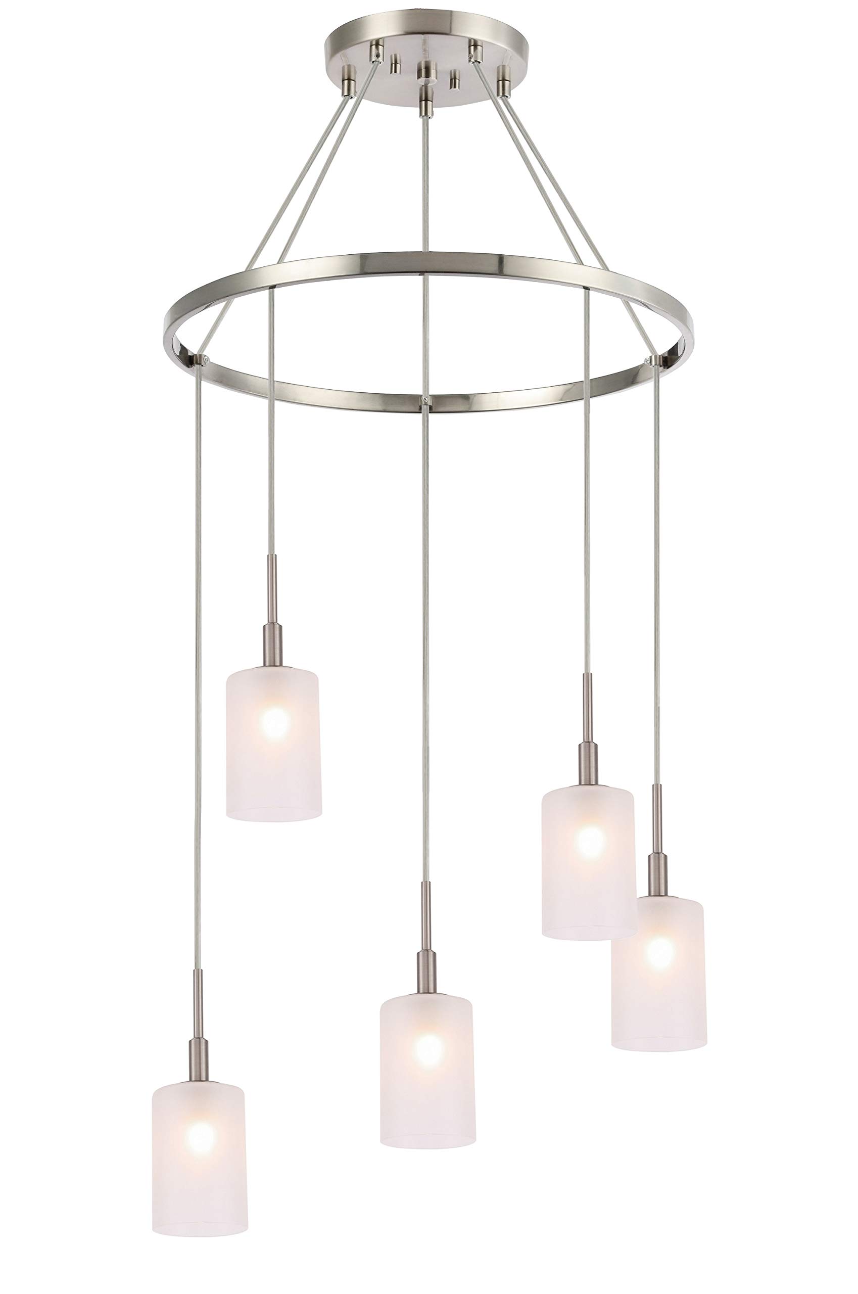 21028STNLE-C10455 Modern Pendant Chandelier in Satin Nickel Finish - Elegant Dining Room Lighting for Kitchen Island, Bedroom or Entryway