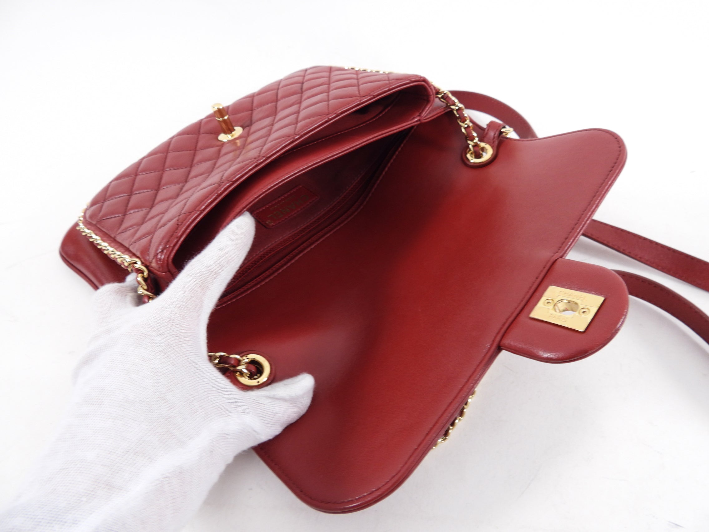 Chanel Red Leather Chain Around Two-Way Flap Shoulder Bag - Luxury Handbag for Women, Perfect for Evening Parties & Date Nights